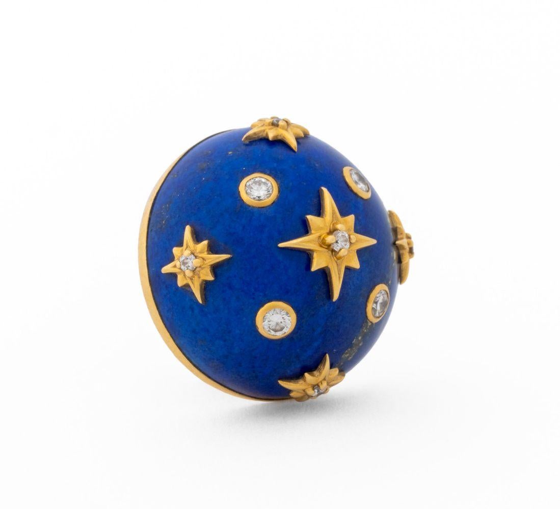 Cabochon Orecchini in oro giallo 18K con diamante e lapislazzuli in vendita