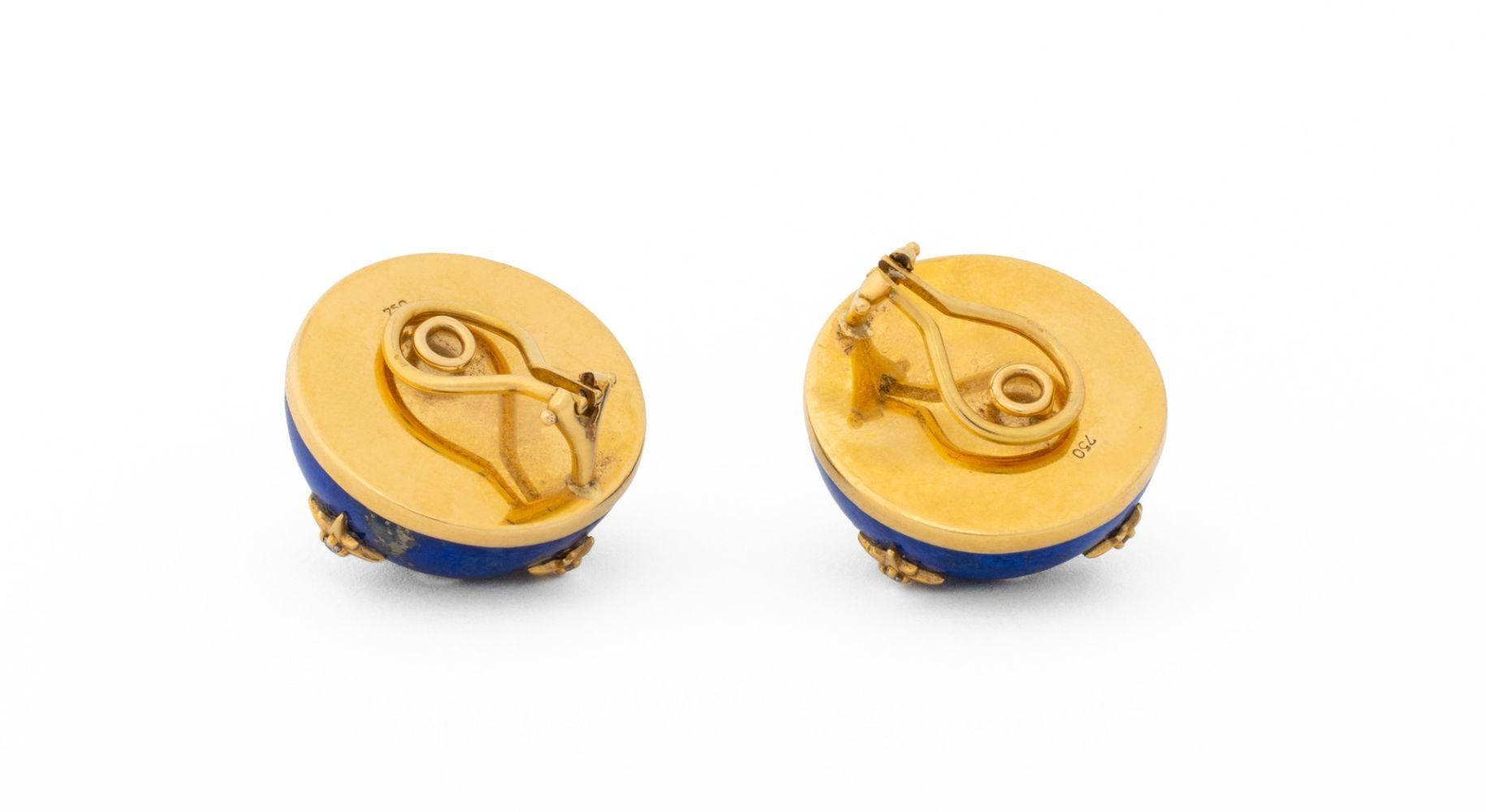 da uomo o donna Orecchini in oro giallo 18K con diamante e lapislazzuli in vendita