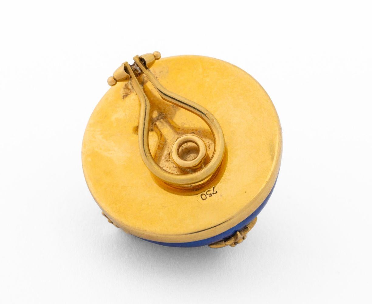 Orecchini in oro giallo 18K con diamante e lapislazzuli in vendita 1