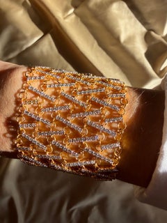 18K Yellow Gold Diamond Lattice Bracelet - 7 inches