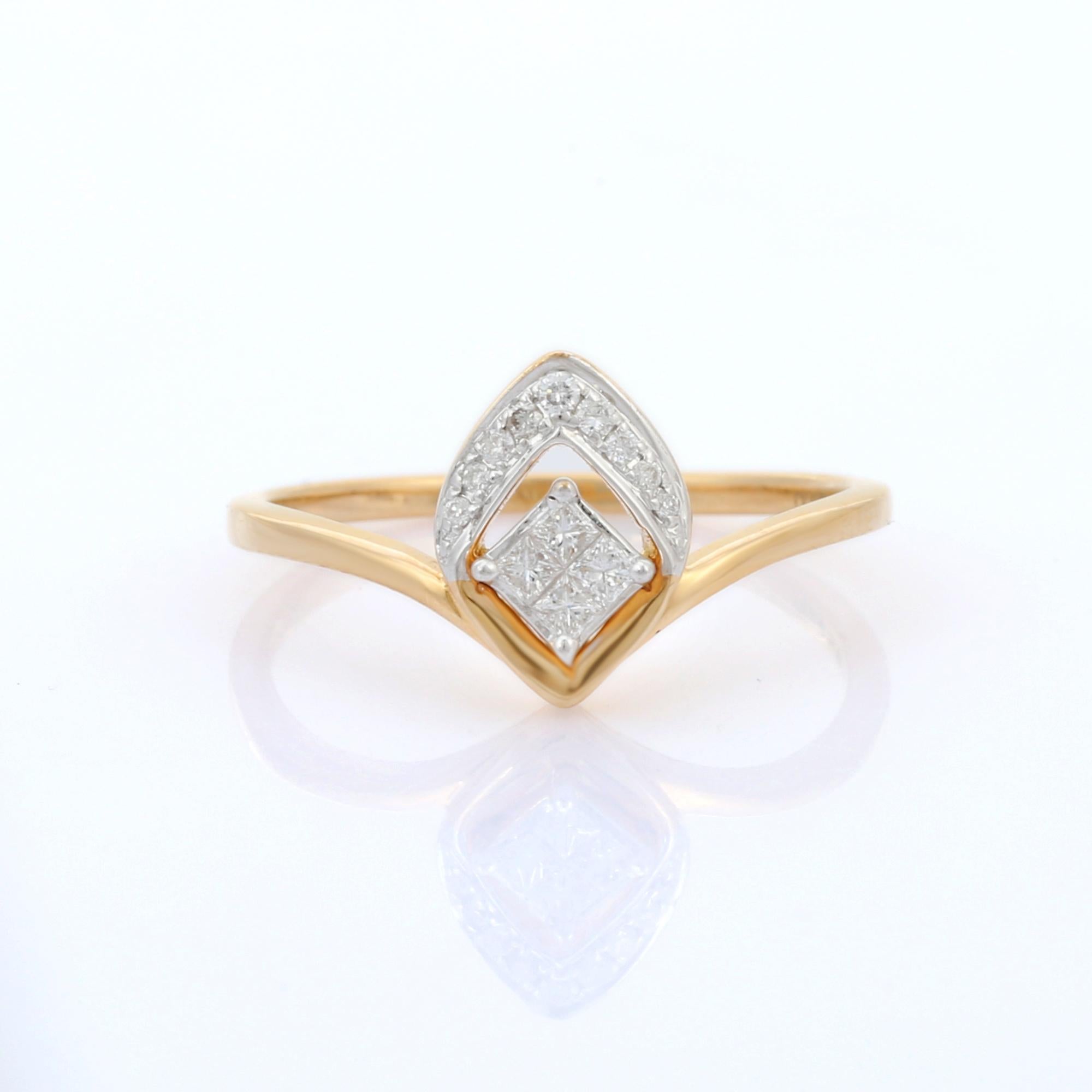 For Sale:  18K Yellow Gold Diamond Leaf Stacking Ring, Minimalist Diamond Ring 2