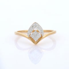 18K Yellow Gold Diamond Leaf Stacking Ring, Minimalist Diamond Ring