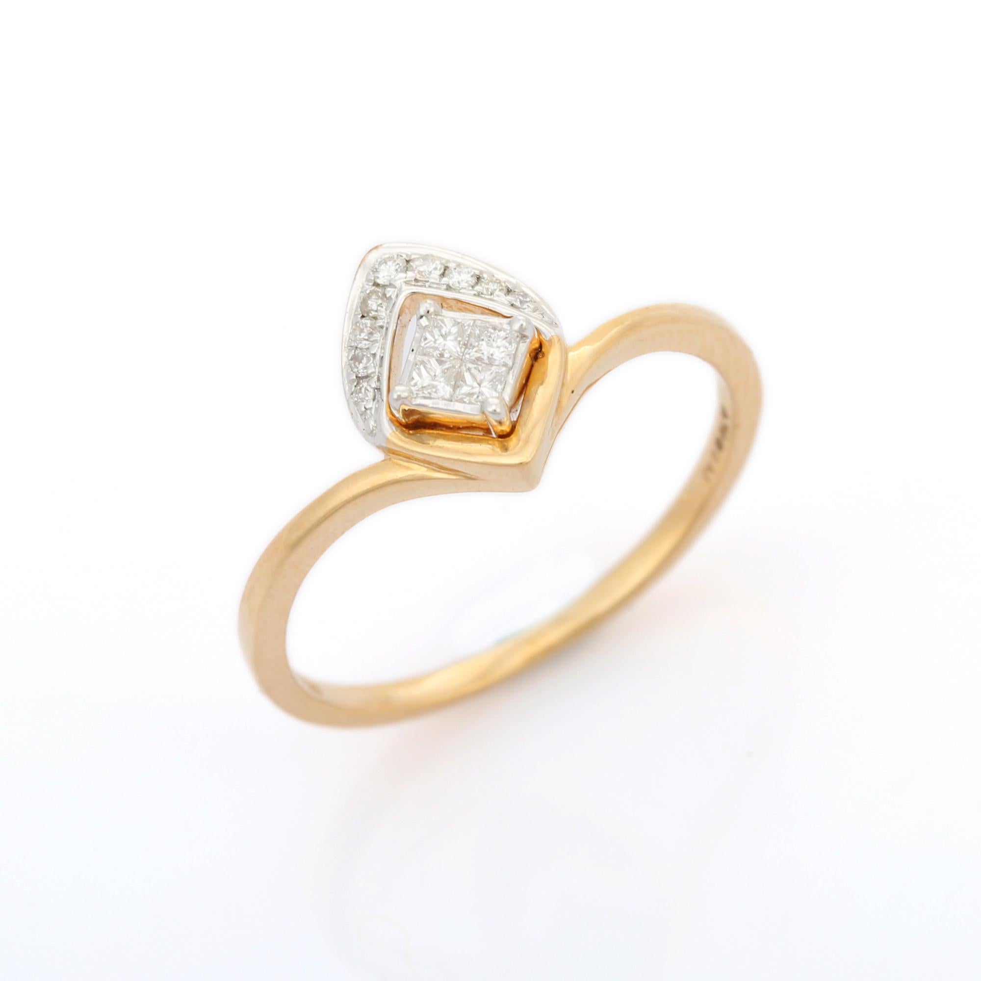 For Sale:  18K Yellow Gold Diamond Leaf Stacking Ring, Minimalist Diamond Ring 5
