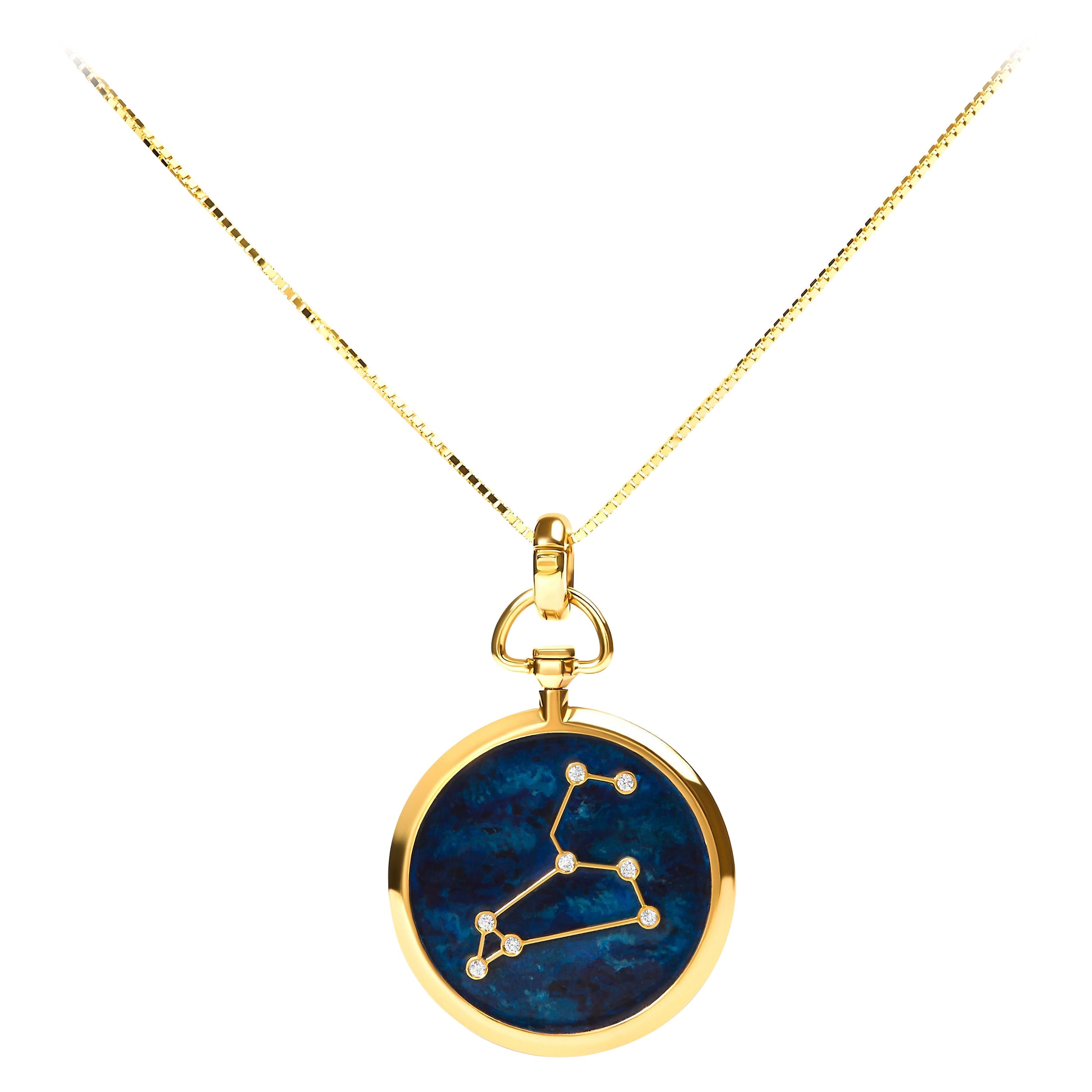 Collier pendentif Leo Constellation en or jaune 18 carats avec émail bleu