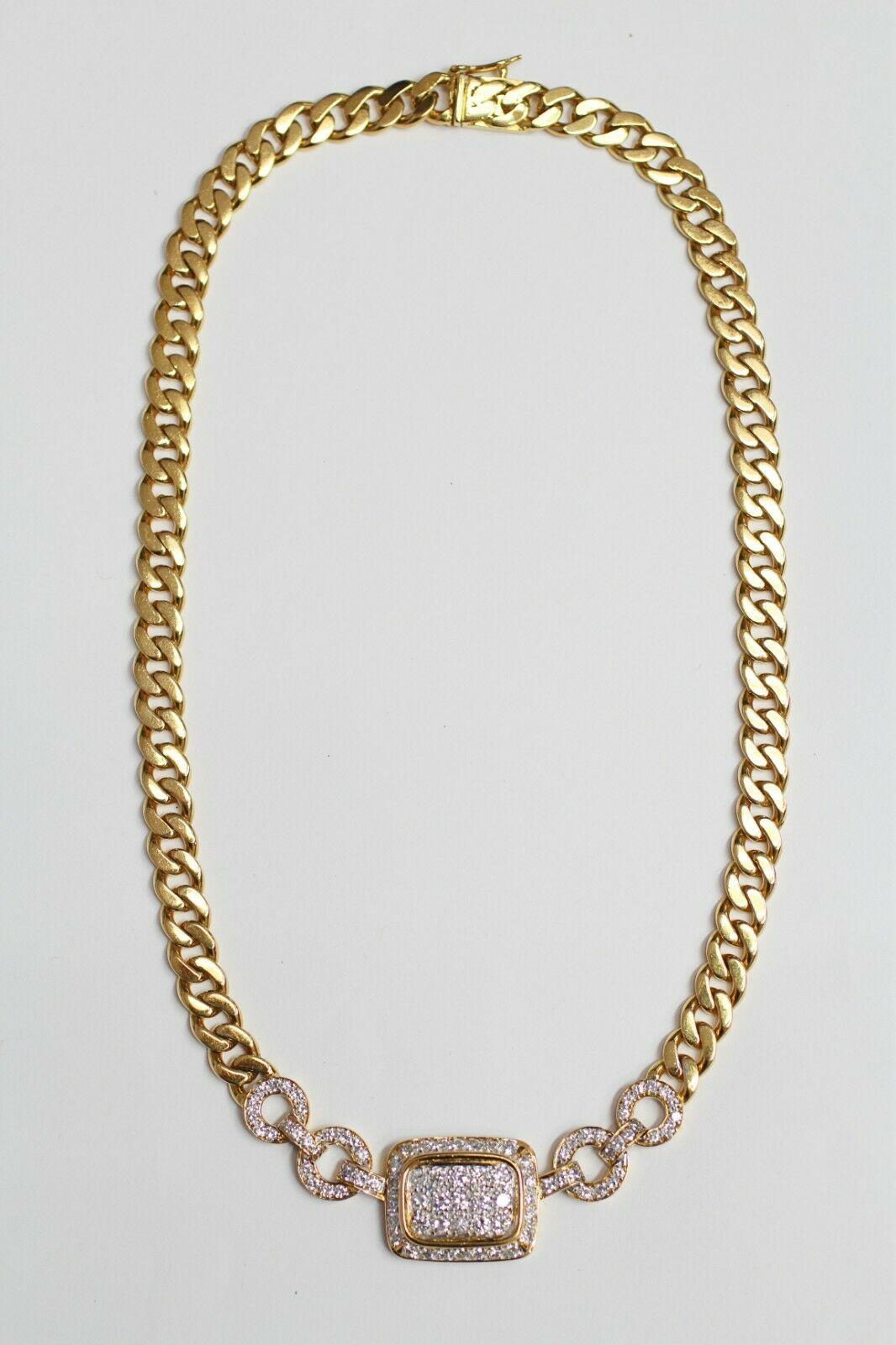  18k yellow gold diamond link necklace with 3.50cts., containing
Specifications:
    DIAMONDS: ROUND CUT DIAMONDS
    carat total weight: 3.50CTW
    color: F/G
    clarity: VS
    brand: custom
    metal: 18k YELLOW gold
    type: LINK PENDANT
   