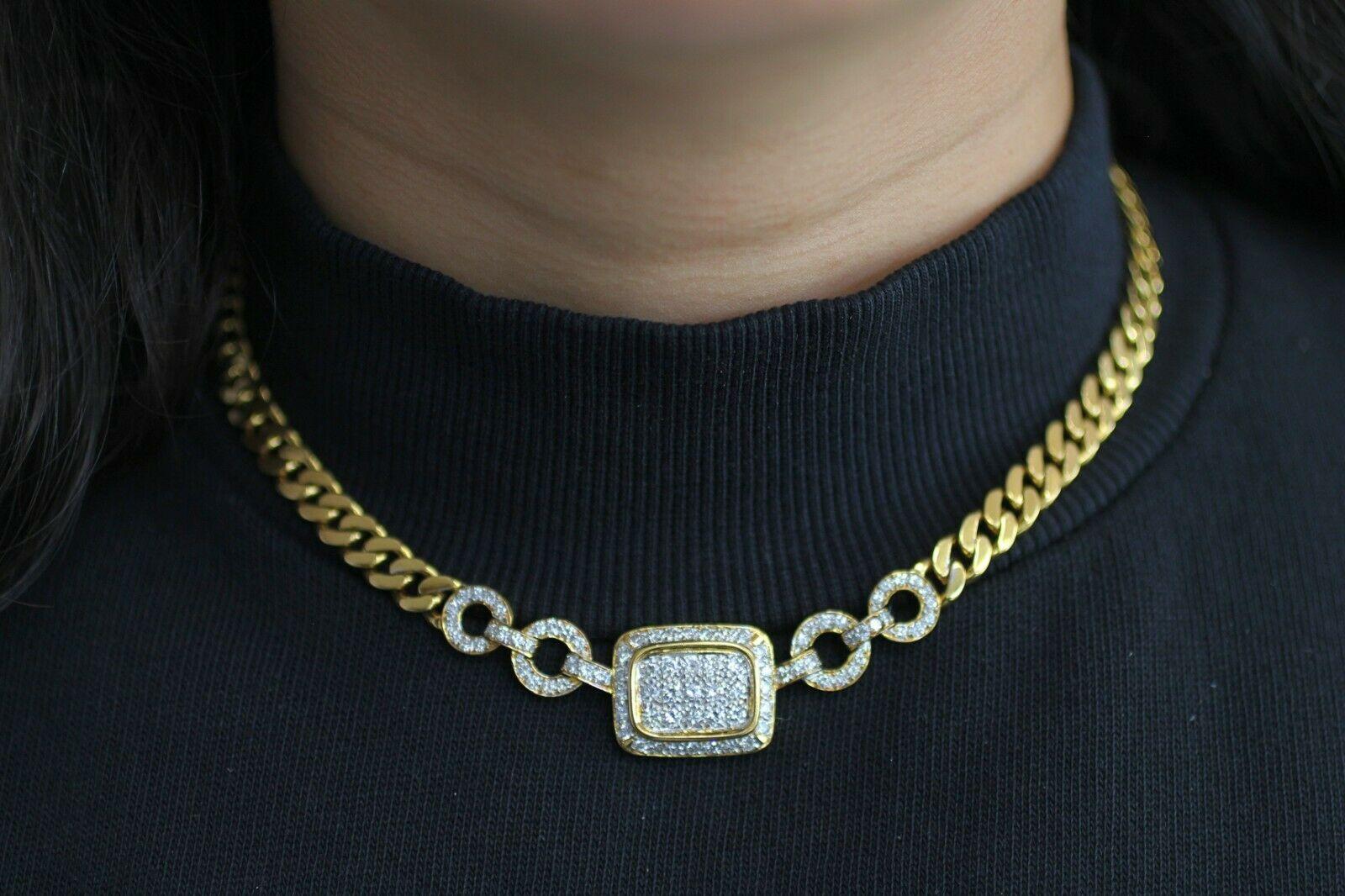 Women's or Men's 18 Karat Yellow Gold Diamond Link Necklace with 3.50 Carat in Diamonds