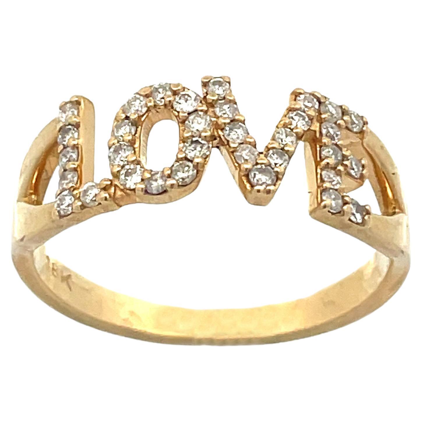18k Yellow Gold Diamond "Love" Ring For Sale