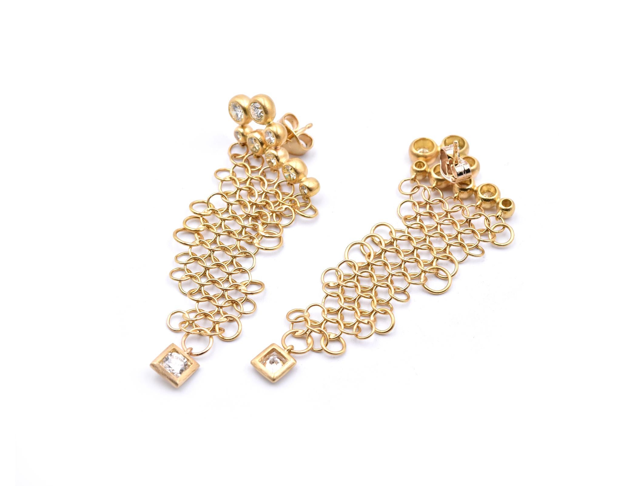 18 Karat Yellow Gold Diamond Mesh Dangle Earrings In Excellent Condition For Sale In Scottsdale, AZ