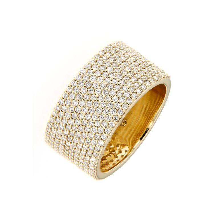Anillo Micropave de Diamantes de Oro Amarillo de 18 K - Anillo Cigarro Grande Corte redondo en venta