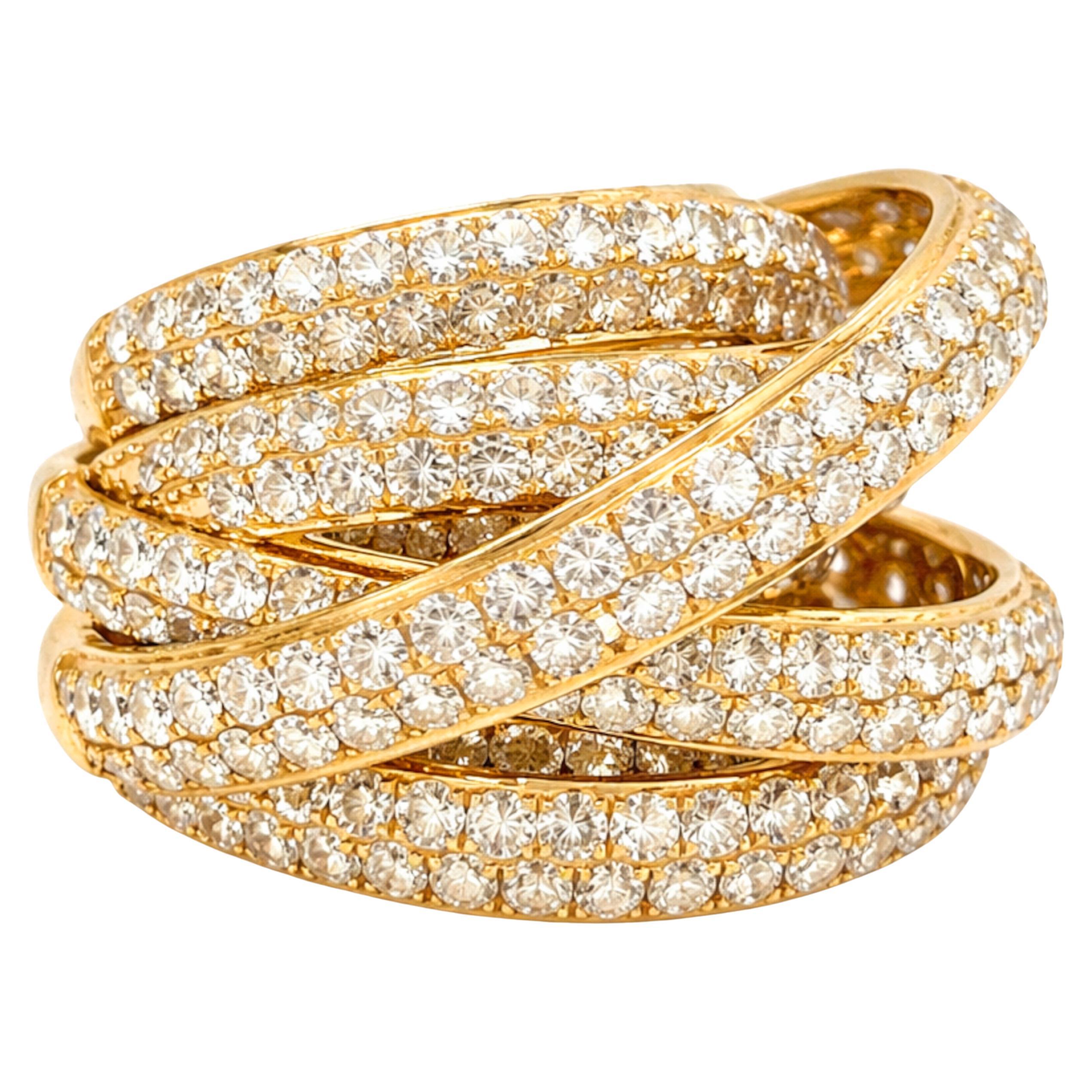 18K Yellow Gold Diamond Multi-Band Ring with Approx. 15 Carats of Round Diamonds im Angebot