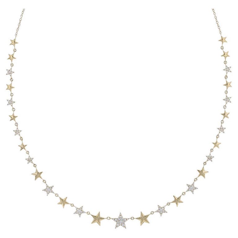 18K Yellow Gold Diamond Multi Star Necklace, 0.57ct For Sale at 1stDibs