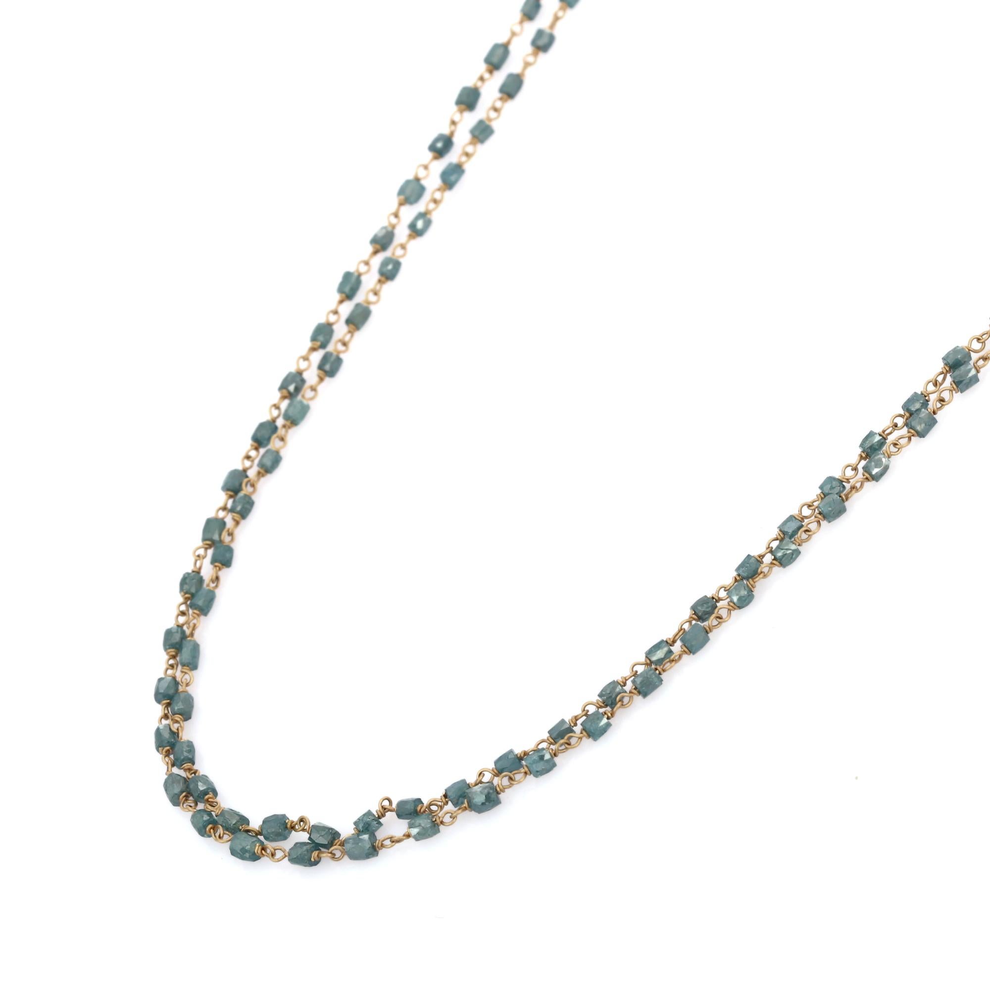 This 11.18 Carat Rough Diamond Bead Multi Strand Necklace in 18K Gold studded with diamond beads. This stunning piece of jewelry instantly elevates a casual look or dressy outfit. 
April birthstone diamond brings love, fame, success and