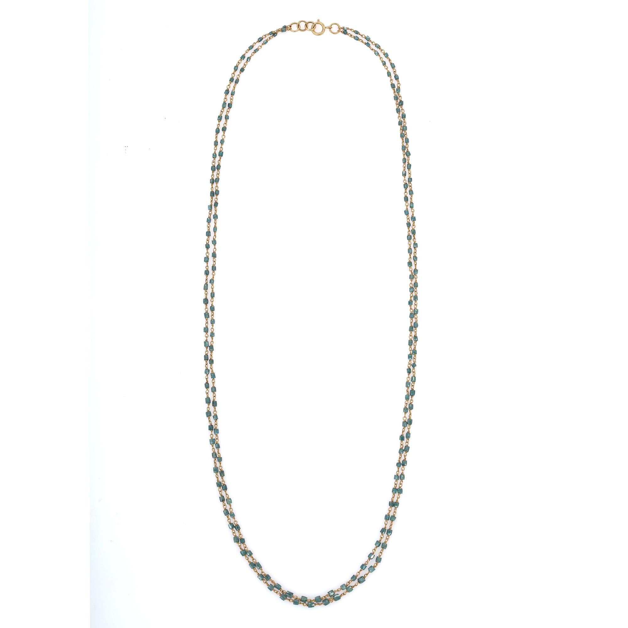 18 Karat Gelbgold 11,18 Karat Rohdiamant-Perlen-Halskette Mehrstrang-Halskette  im Zustand „Neu“ im Angebot in Houston, TX