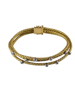 18K Yellow Gold Diamond Multi-Strand Woven Bracelet #24889