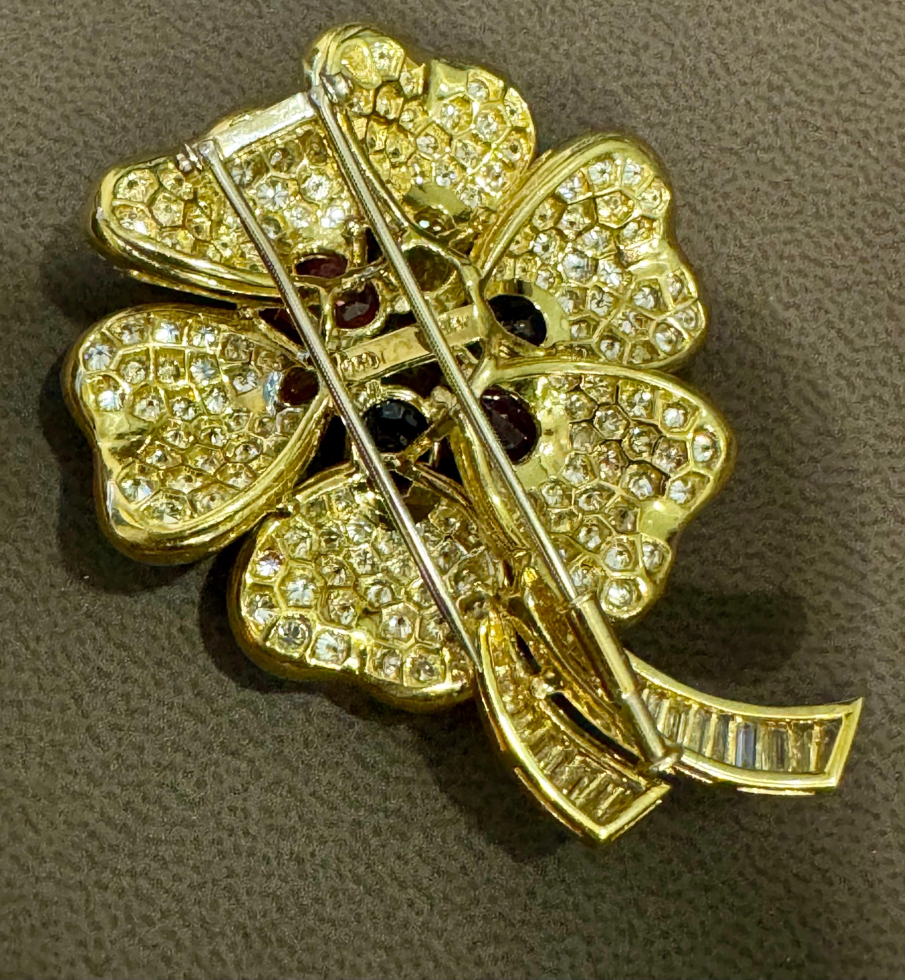 Women's 18K Yellow Gold Diamond Multicolor Sapphire Flower Brooch/pin by Designer Adler For Sale