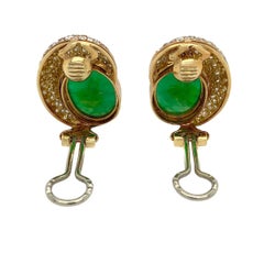 18 Karat Yellow Gold Diamond Natural Jade Jadeite Clip-On Earrings