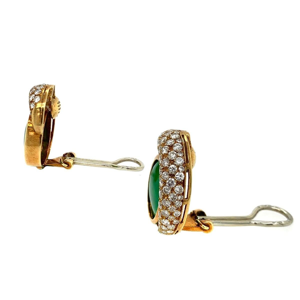 Women's 18 Karat Yellow Gold Diamond Natural Jade Jadeite Clip-On Earrings For Sale