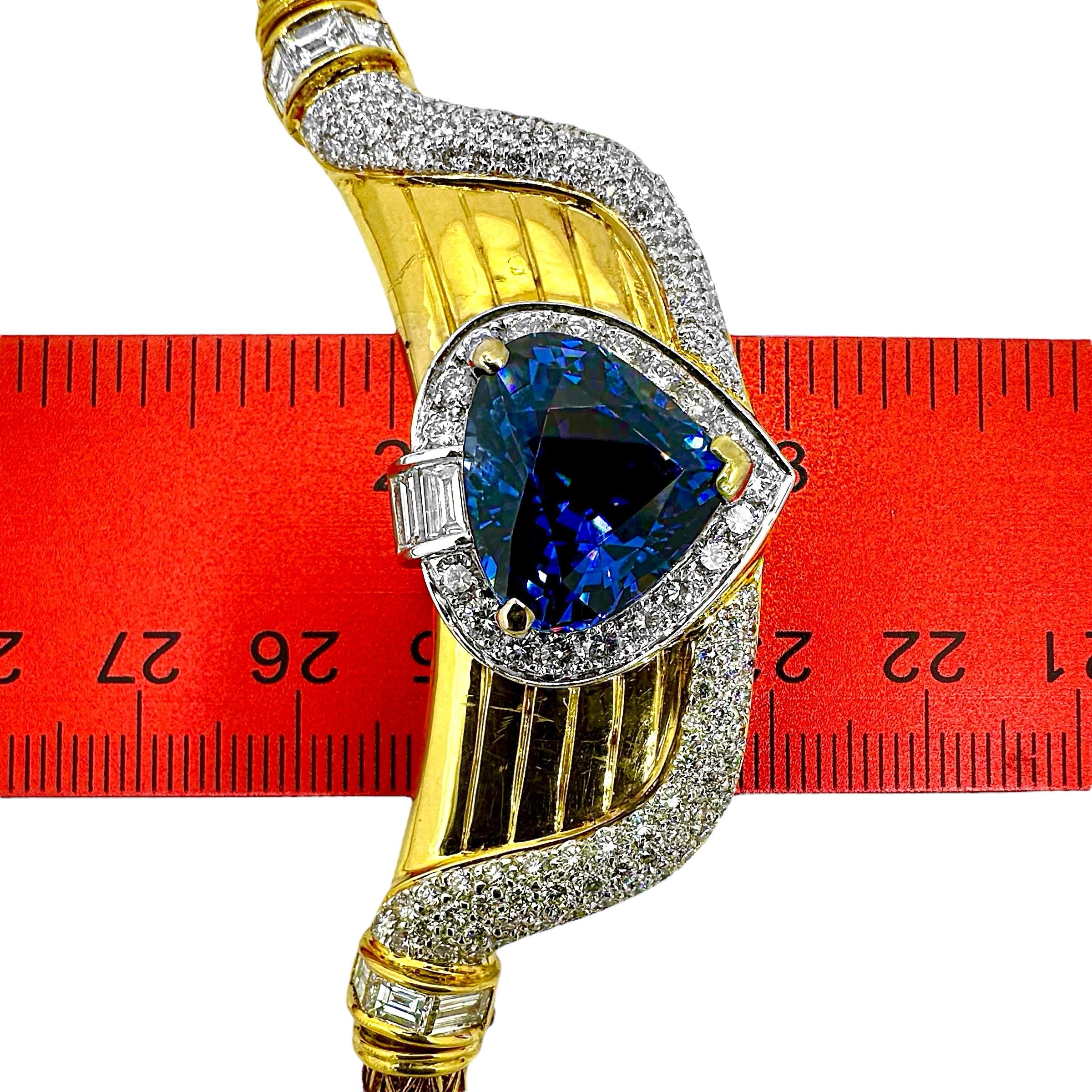 18K Gelbgold & Diamant Halskette mit einem 16.38Ct Tansanit in der Mitte im Angebot 5