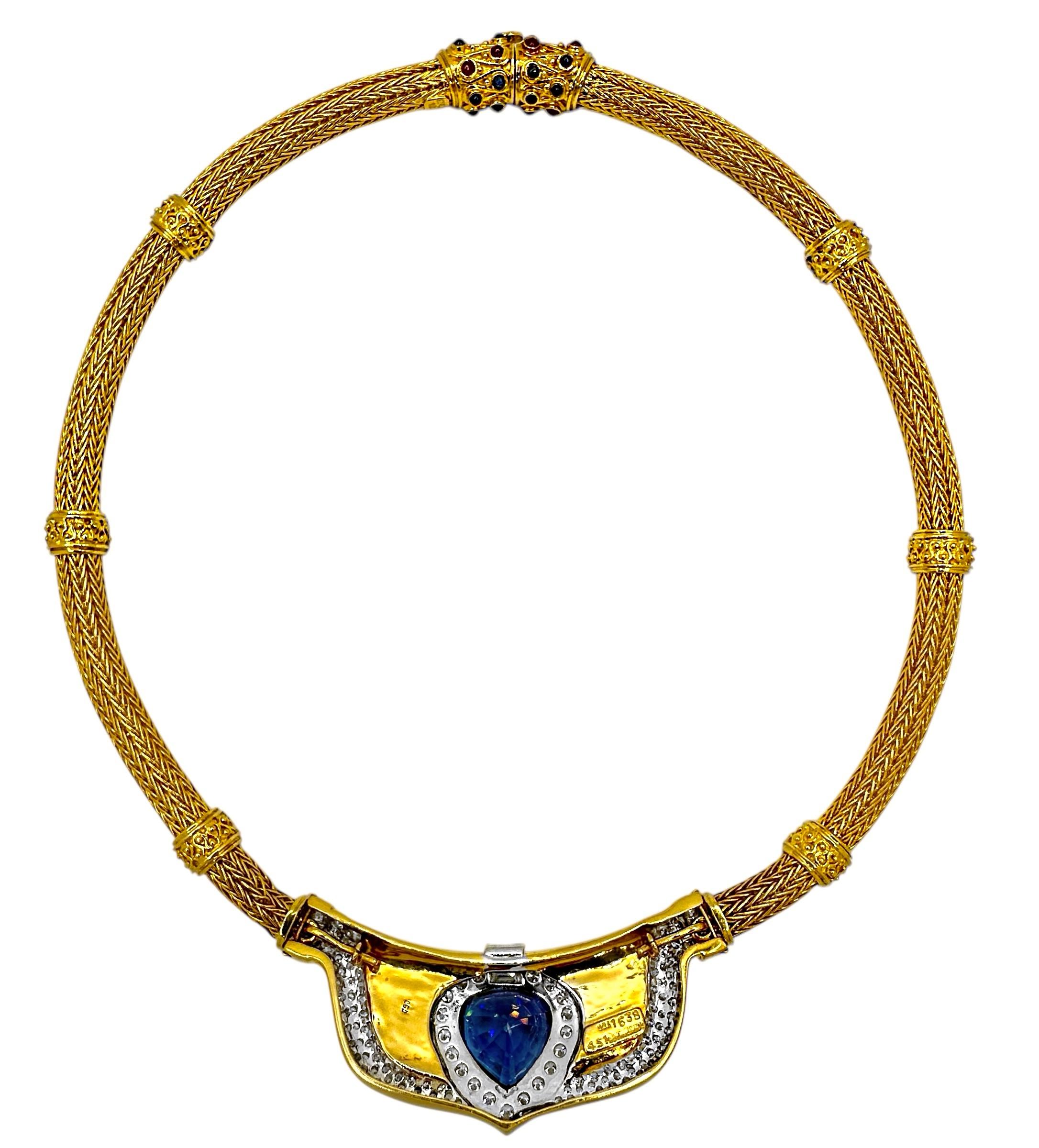 18K Gelbgold & Diamant Halskette mit einem 16.38Ct Tansanit in der Mitte (Tropfenschliff) im Angebot