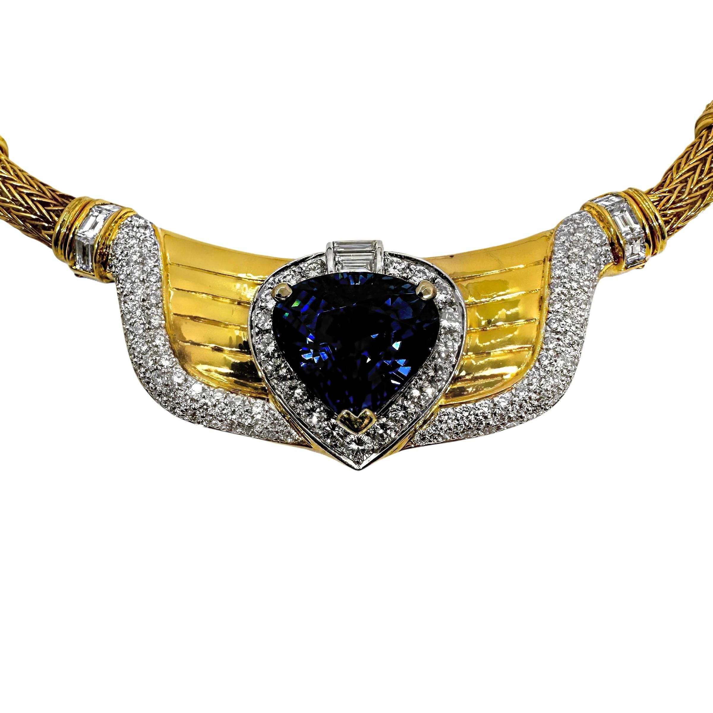 18K Gelbgold & Diamant Halskette mit einem 16.38Ct Tansanit in der Mitte im Zustand „Gut“ im Angebot in Palm Beach, FL