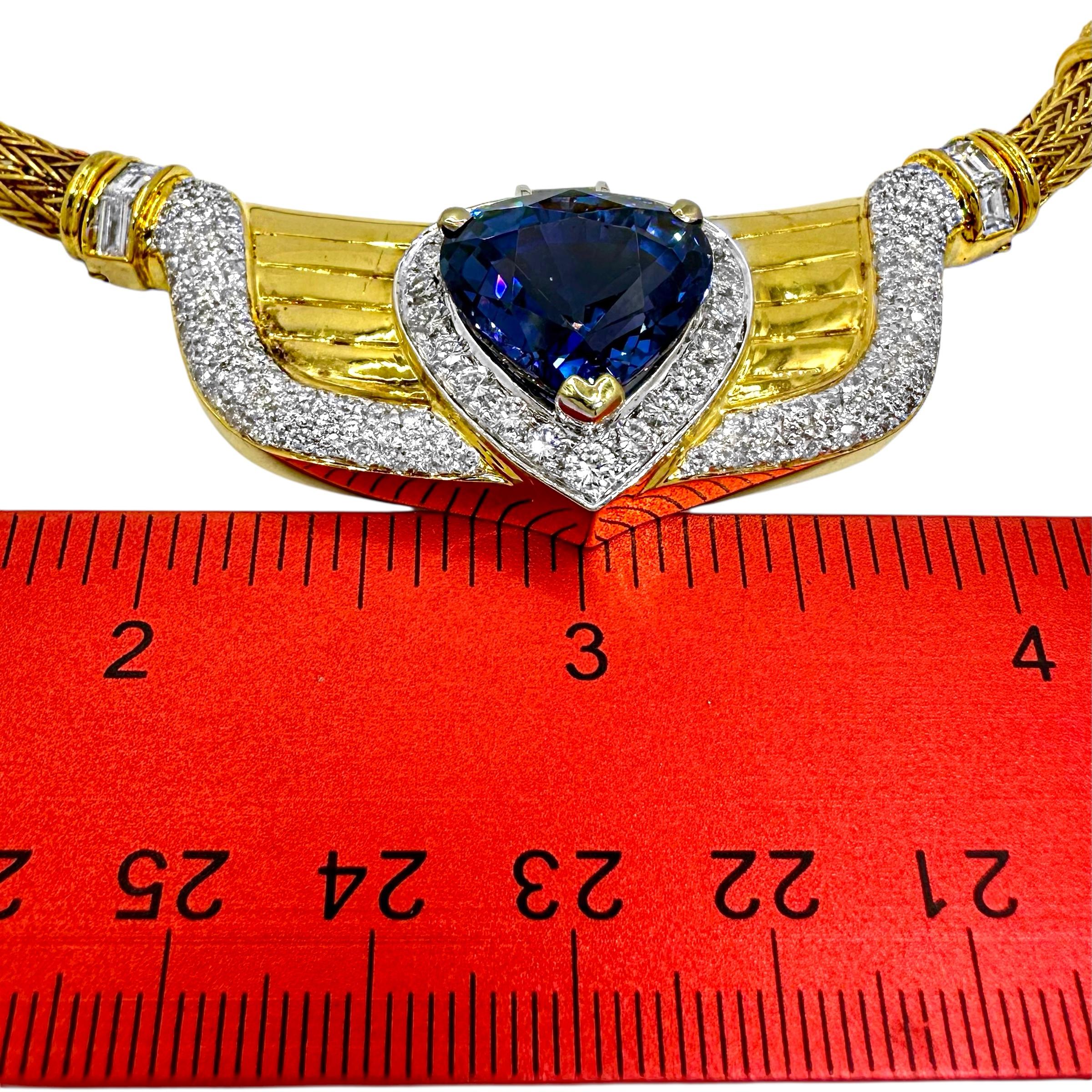 18K Gelbgold & Diamant Halskette mit einem 16.38Ct Tansanit in der Mitte im Angebot 4