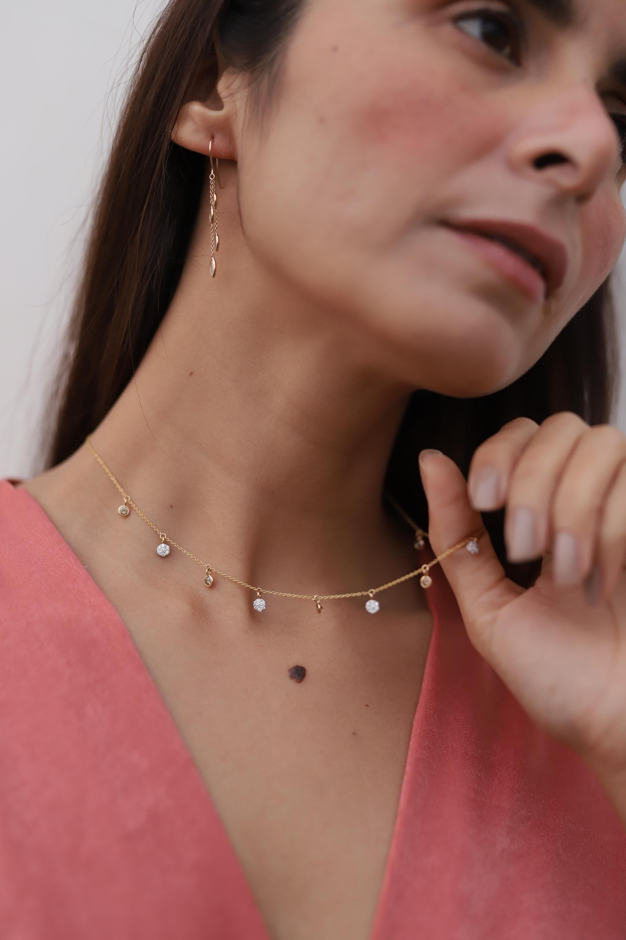 Collier de chaîne à franges en diamants fins en or jaune massif 18k Pour femmes en vente
