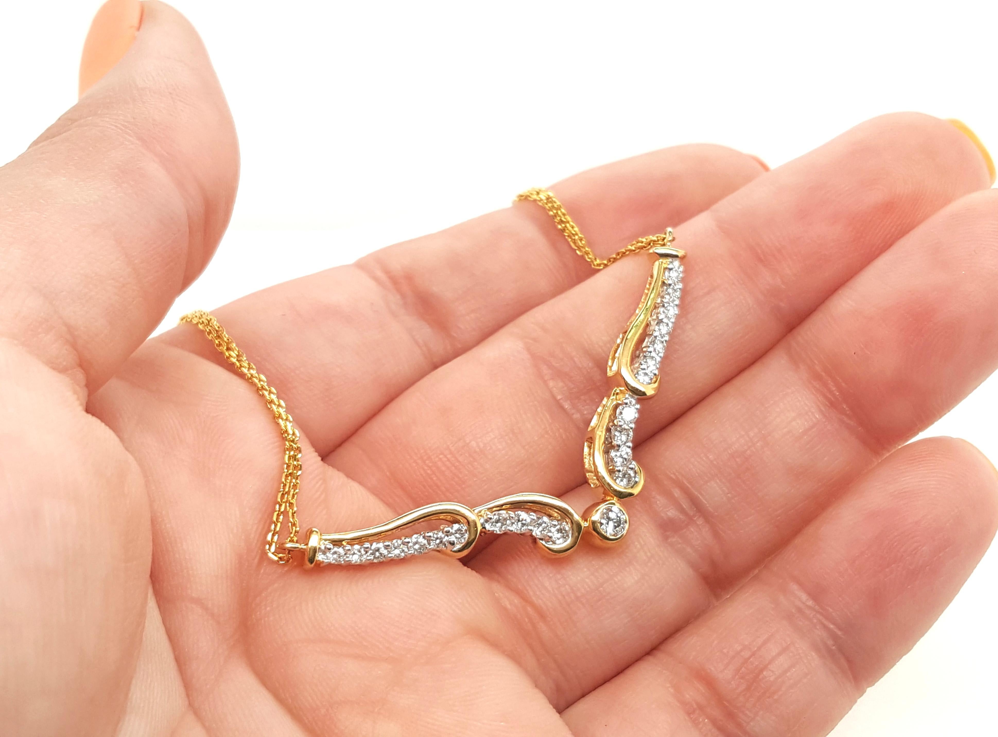 18 Karat Gelbgold Diamant-Halskette mit doppelter Kette (Rundschliff) im Angebot