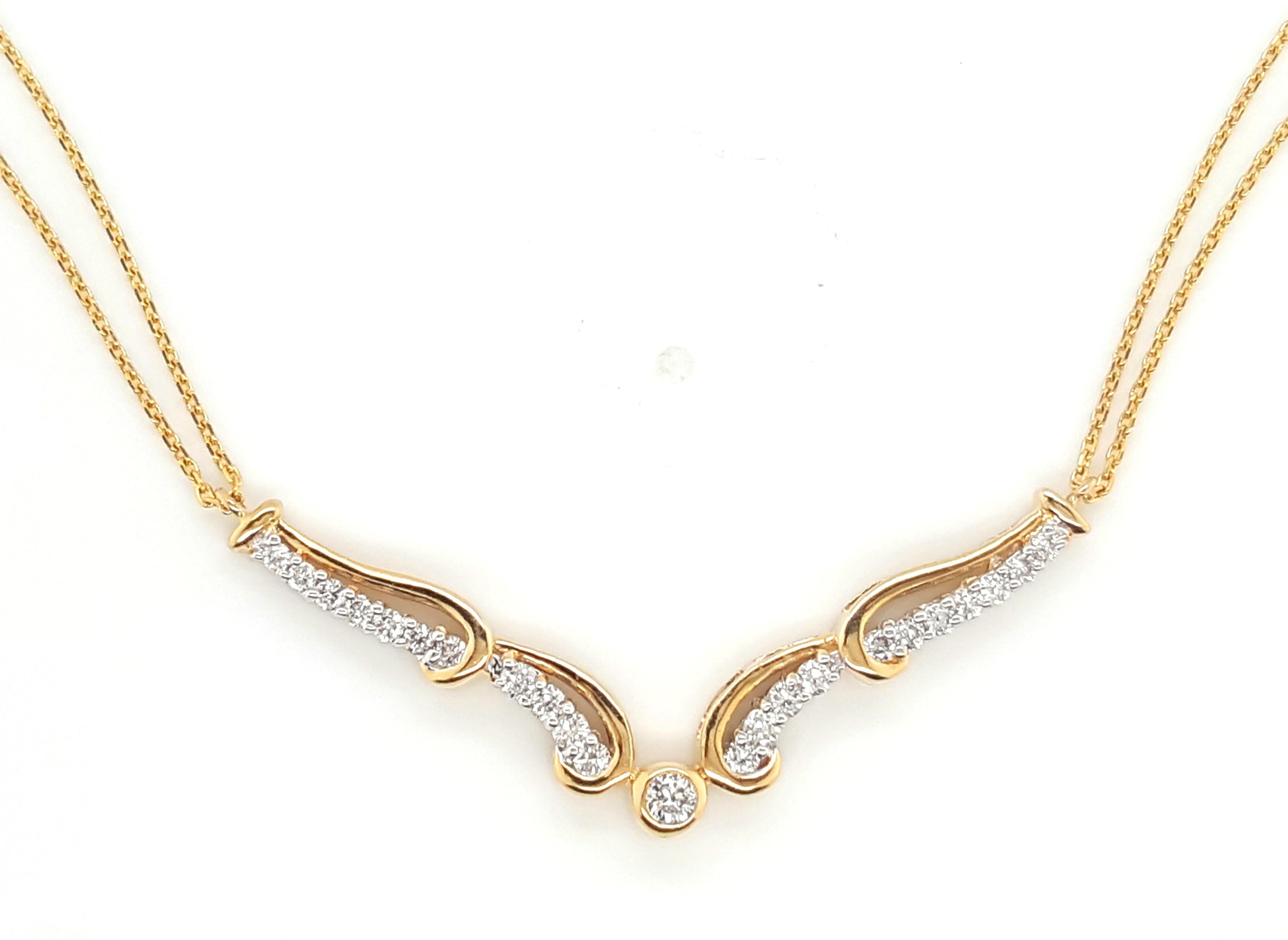 18 Karat Gelbgold Diamant-Halskette mit doppelter Kette im Angebot 2