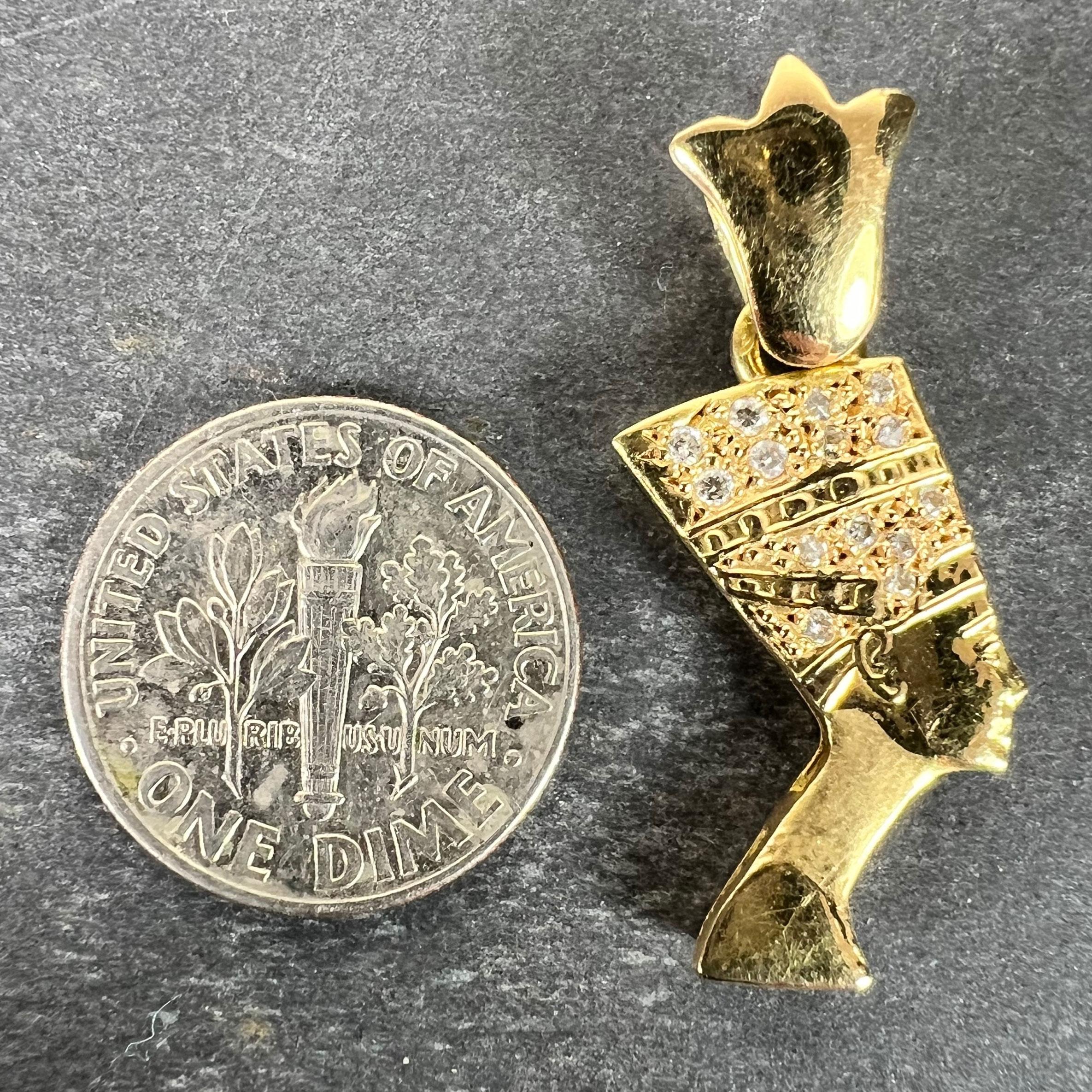 18K Yellow Gold Diamond Nefertiti Charm Pendant For Sale 5