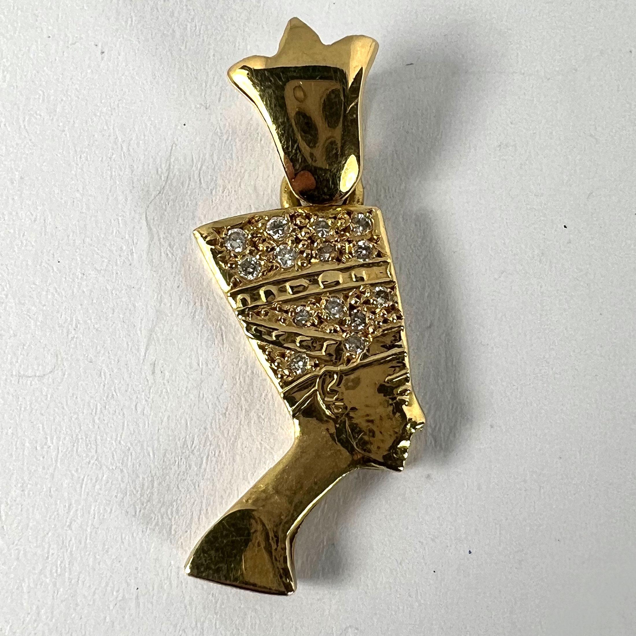 18K Yellow Gold Diamond Nefertiti Charm Pendant For Sale 6