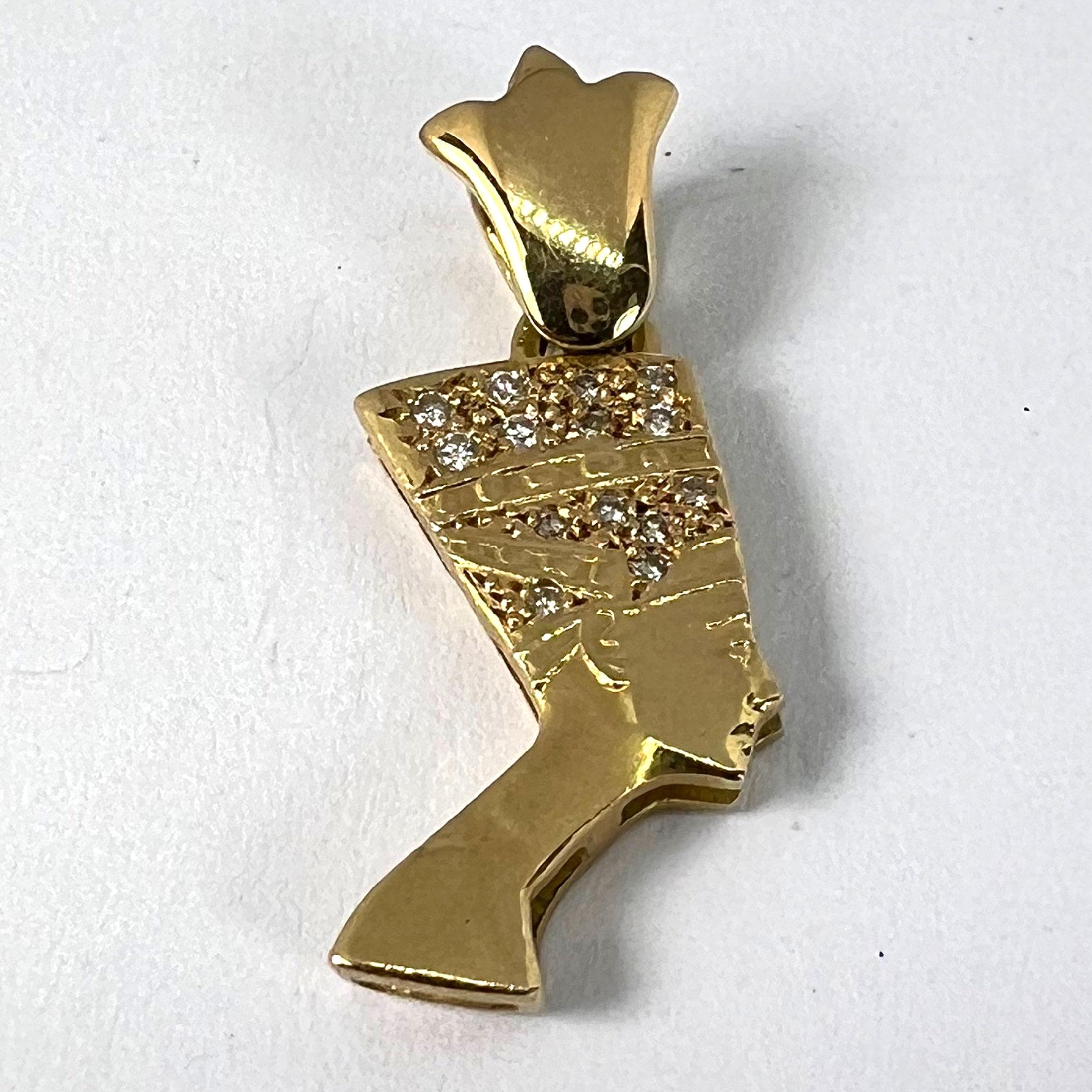 18K Yellow Gold Diamond Nefertiti Charm Pendant For Sale 7