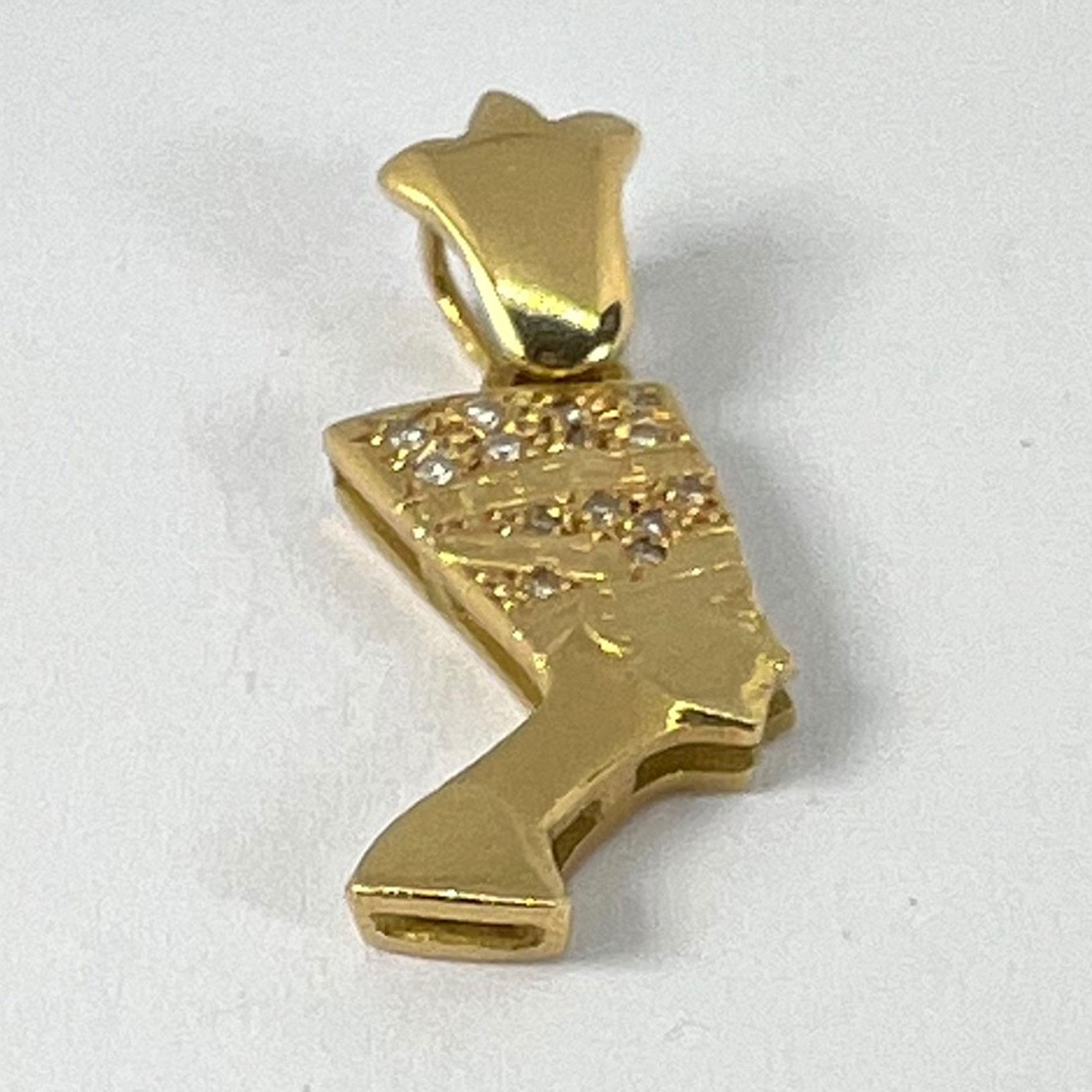 18K Yellow Gold Diamond Nefertiti Charm Pendant For Sale 8