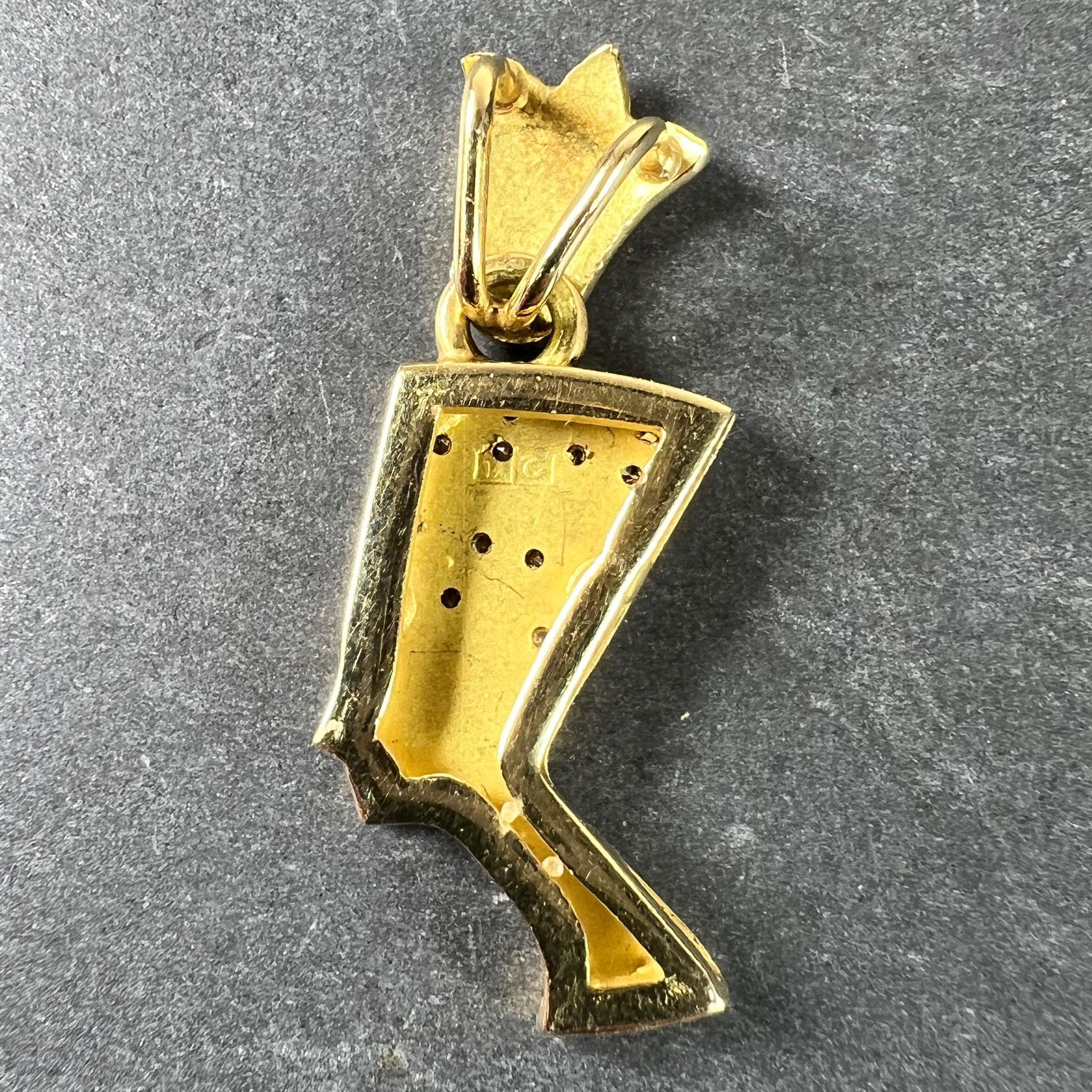 Round Cut 18K Yellow Gold Diamond Nefertiti Charm Pendant For Sale