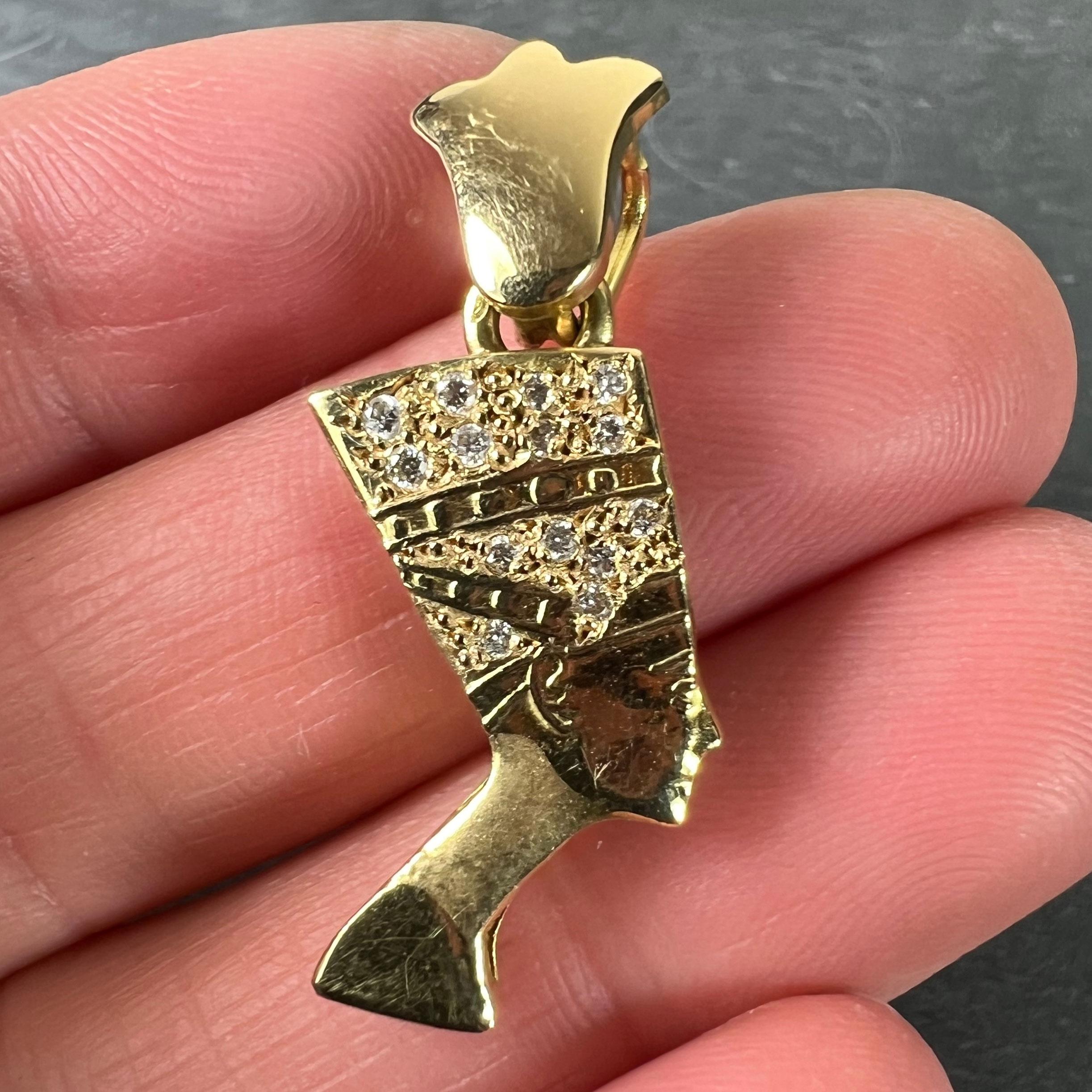 Women's or Men's 18K Yellow Gold Diamond Nefertiti Charm Pendant For Sale