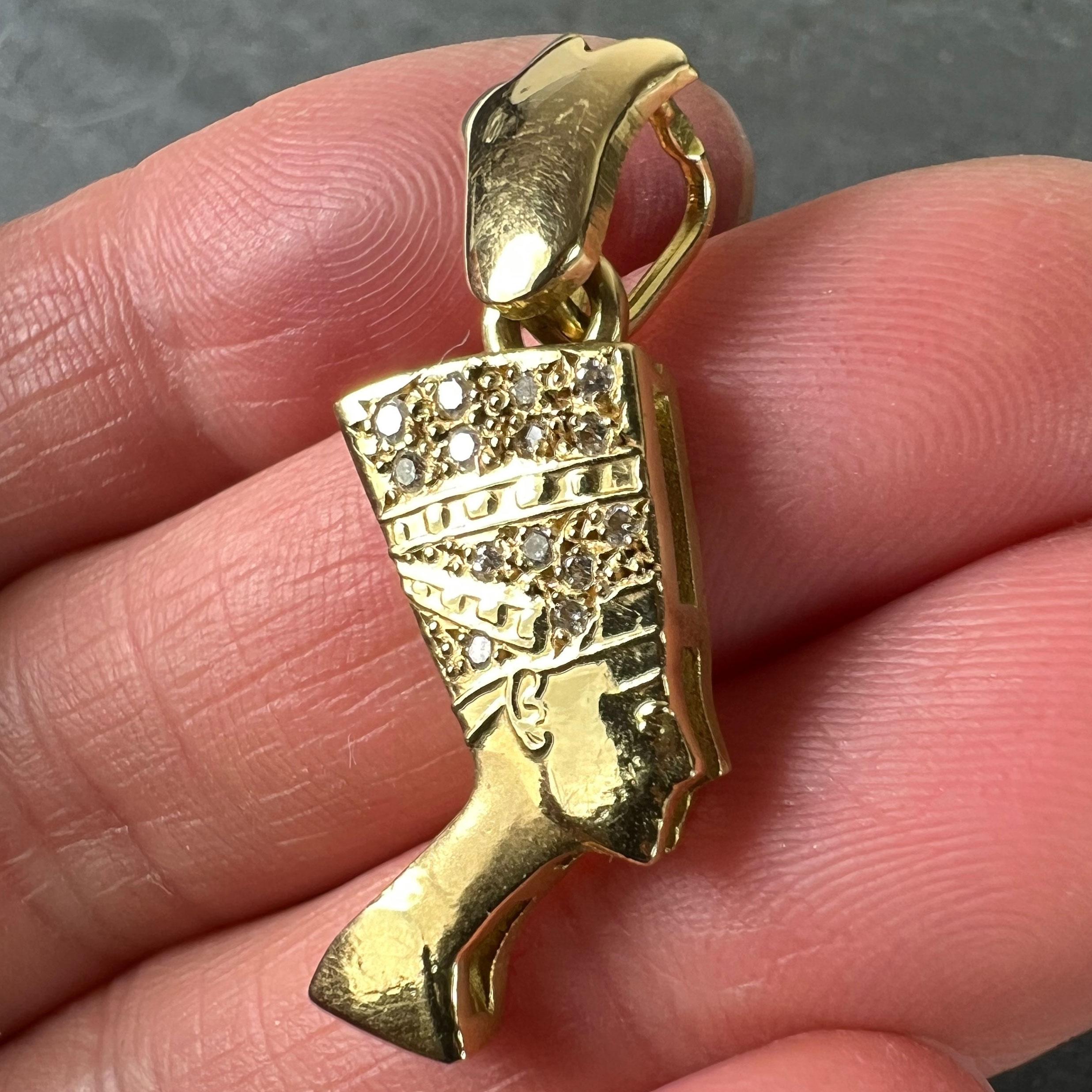 18K Yellow Gold Diamond Nefertiti Charm Pendant For Sale 1