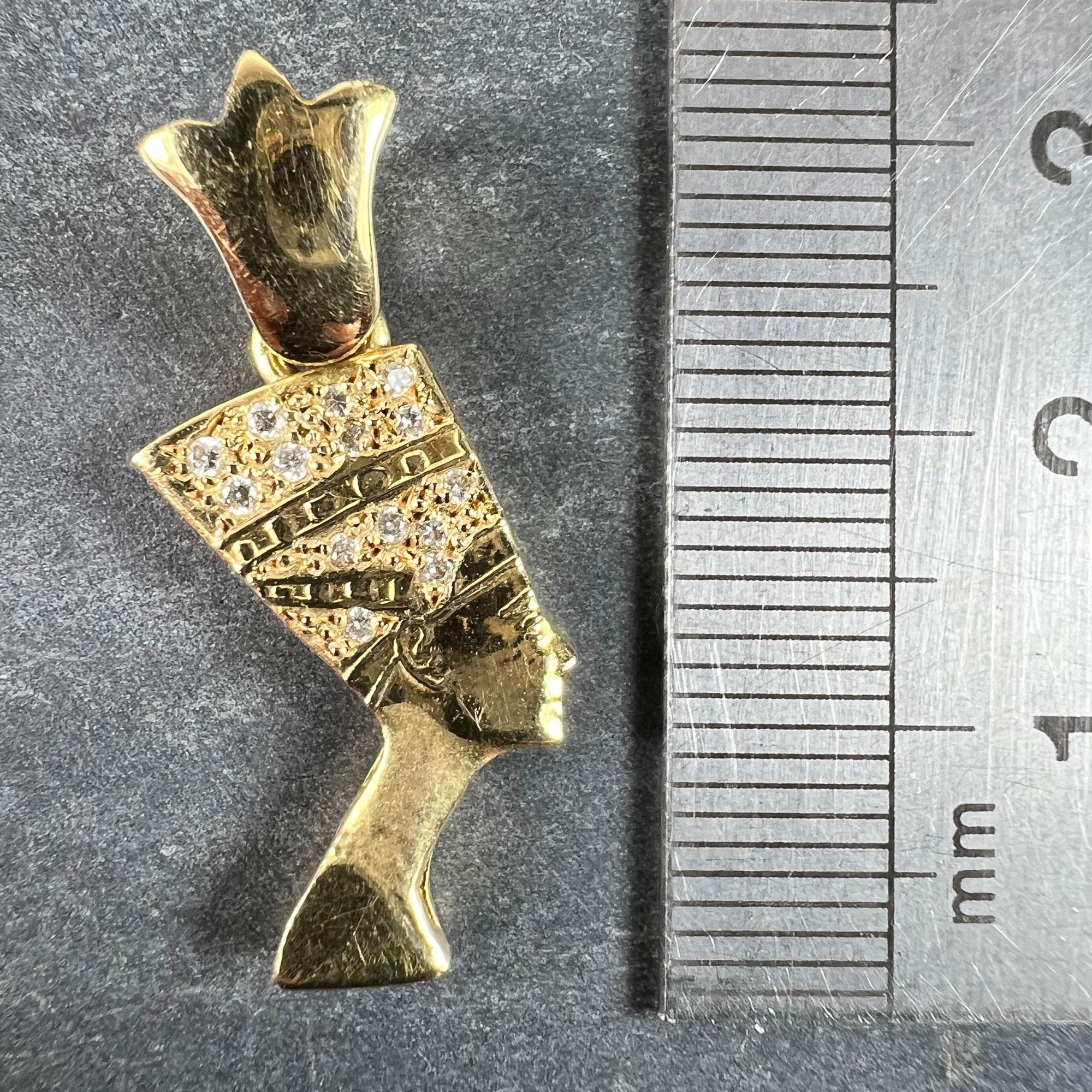 18K Yellow Gold Diamond Nefertiti Charm Pendant For Sale 4