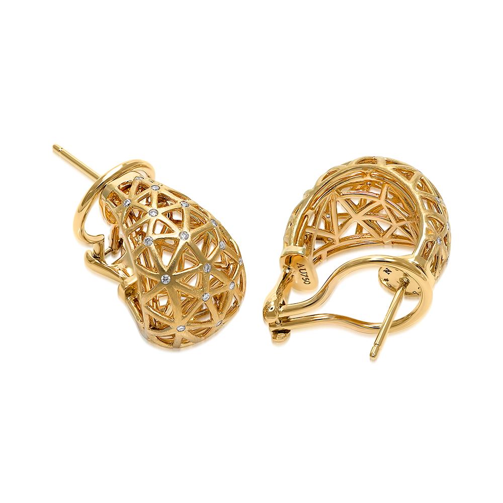 Brilliant Cut 18K Yellow Gold & Diamond Nest Earrings For Sale