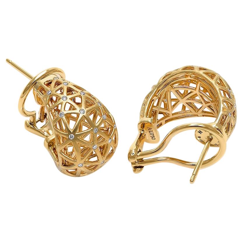 Boucles d'oreilles en or jaune 18 carats et diamants en forme de nid