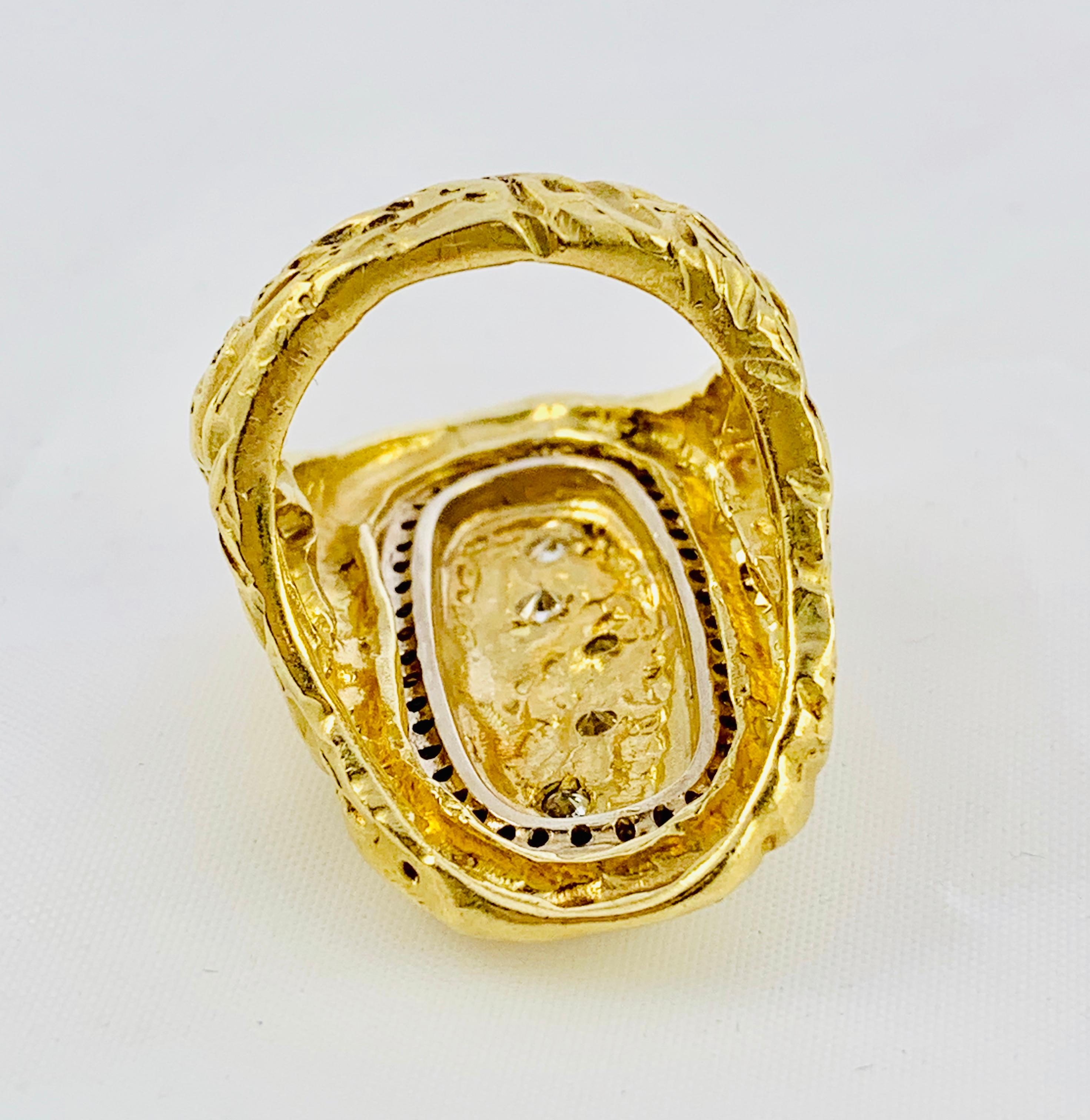 18 Karat Yellow Gold and Diamond Oblong Saddle Ring 1
