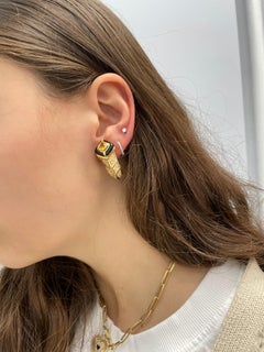 18K Yellow Gold Diamond, Onyx and Yellow Sapphire Earring