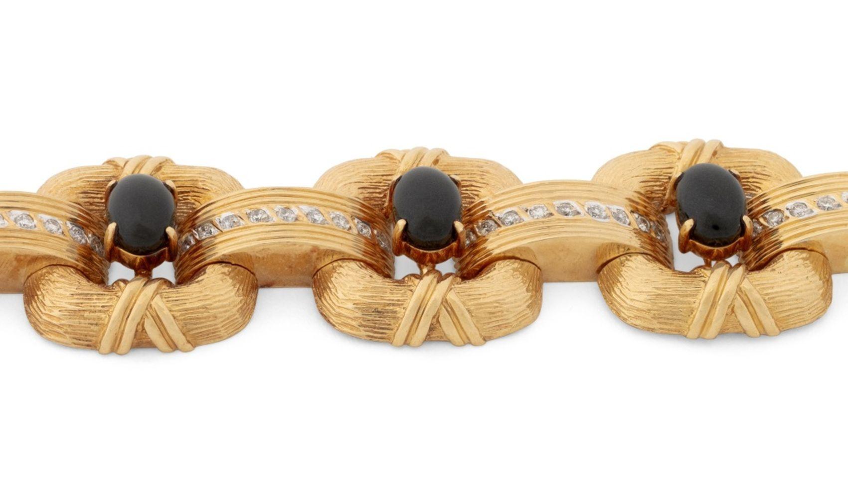 Bracelet en or jaune 18K avec diamant et onyx en vente 5