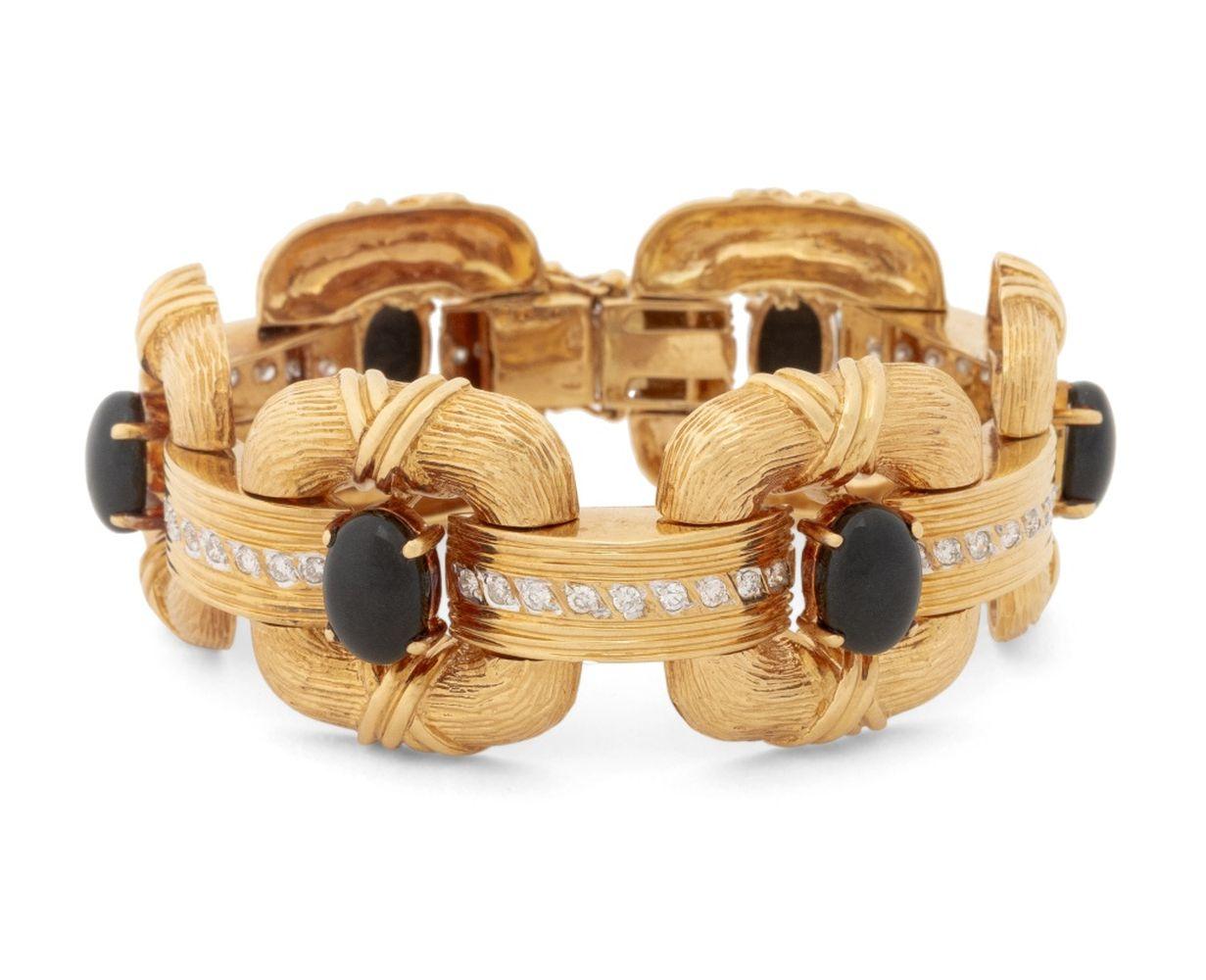 Bracelet en or jaune 18K avec diamant et onyx Unisexe en vente