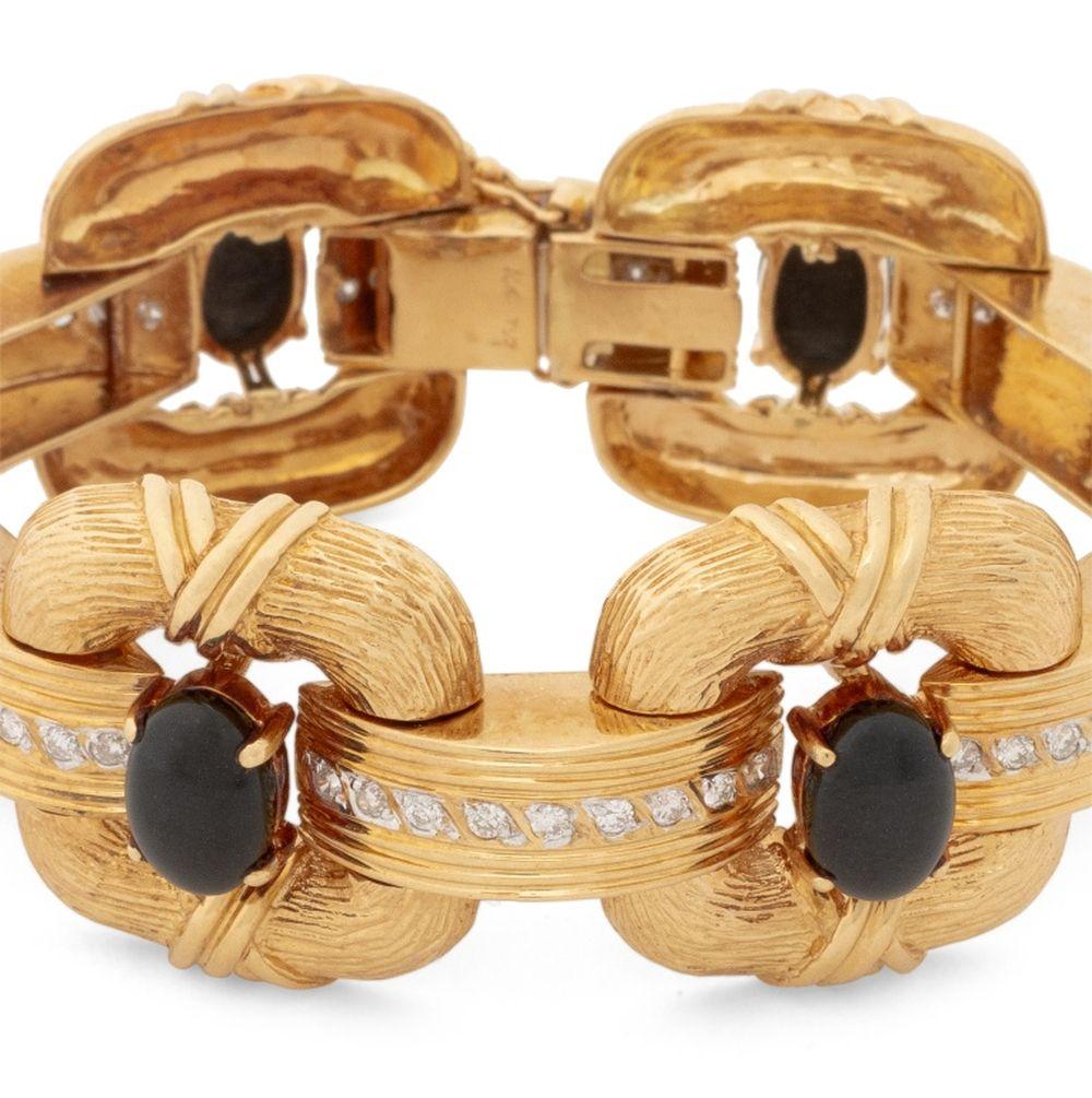 Bracelet en or jaune 18K avec diamant et onyx en vente 2
