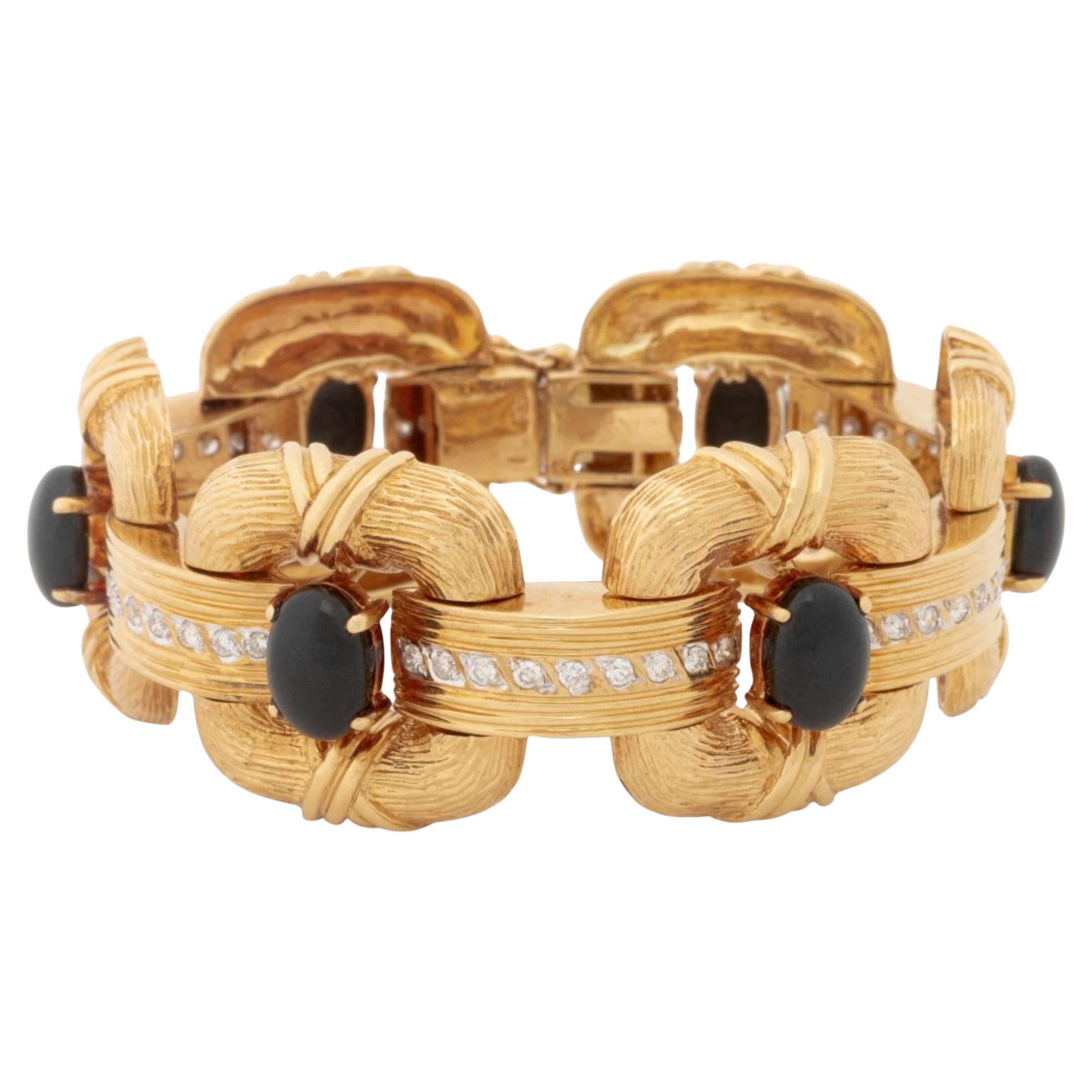 Bracelet en or jaune 18K avec diamant et onyx