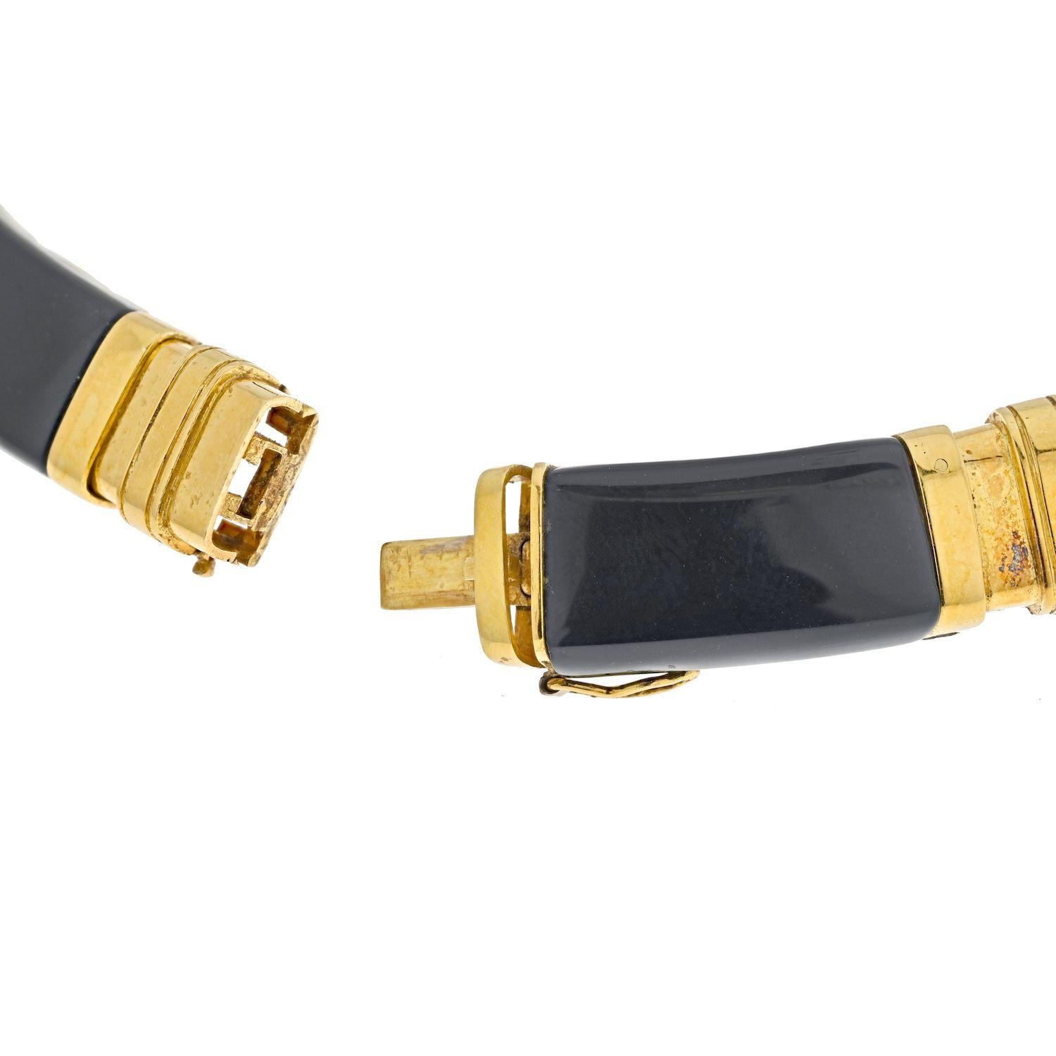 Round Cut 18K Yellow Gold Diamond, Onyx Gold Link Collar Necklace For Sale
