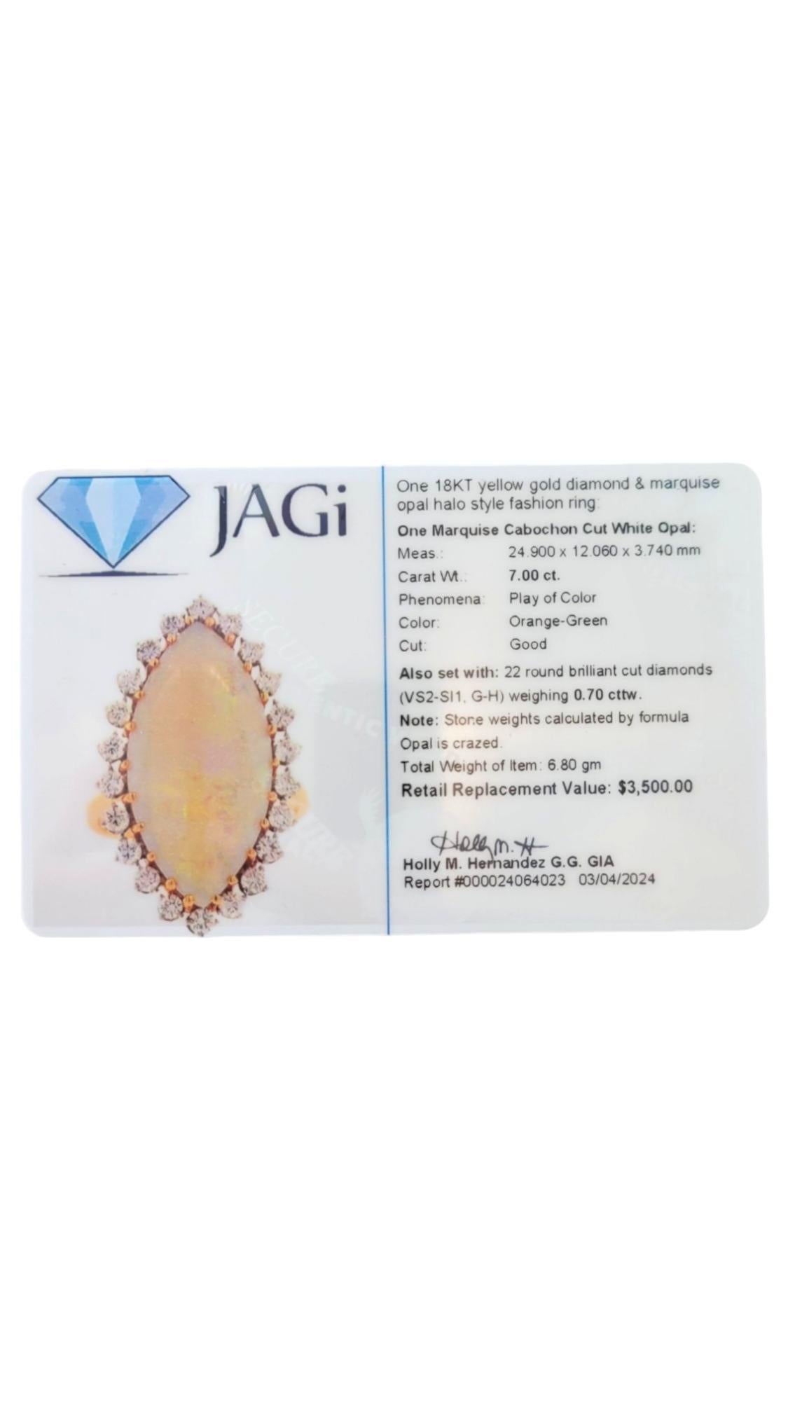 18K Yellow Gold Diamond & Opal Halo Style Ring Size 7.5 #16942 For Sale 3