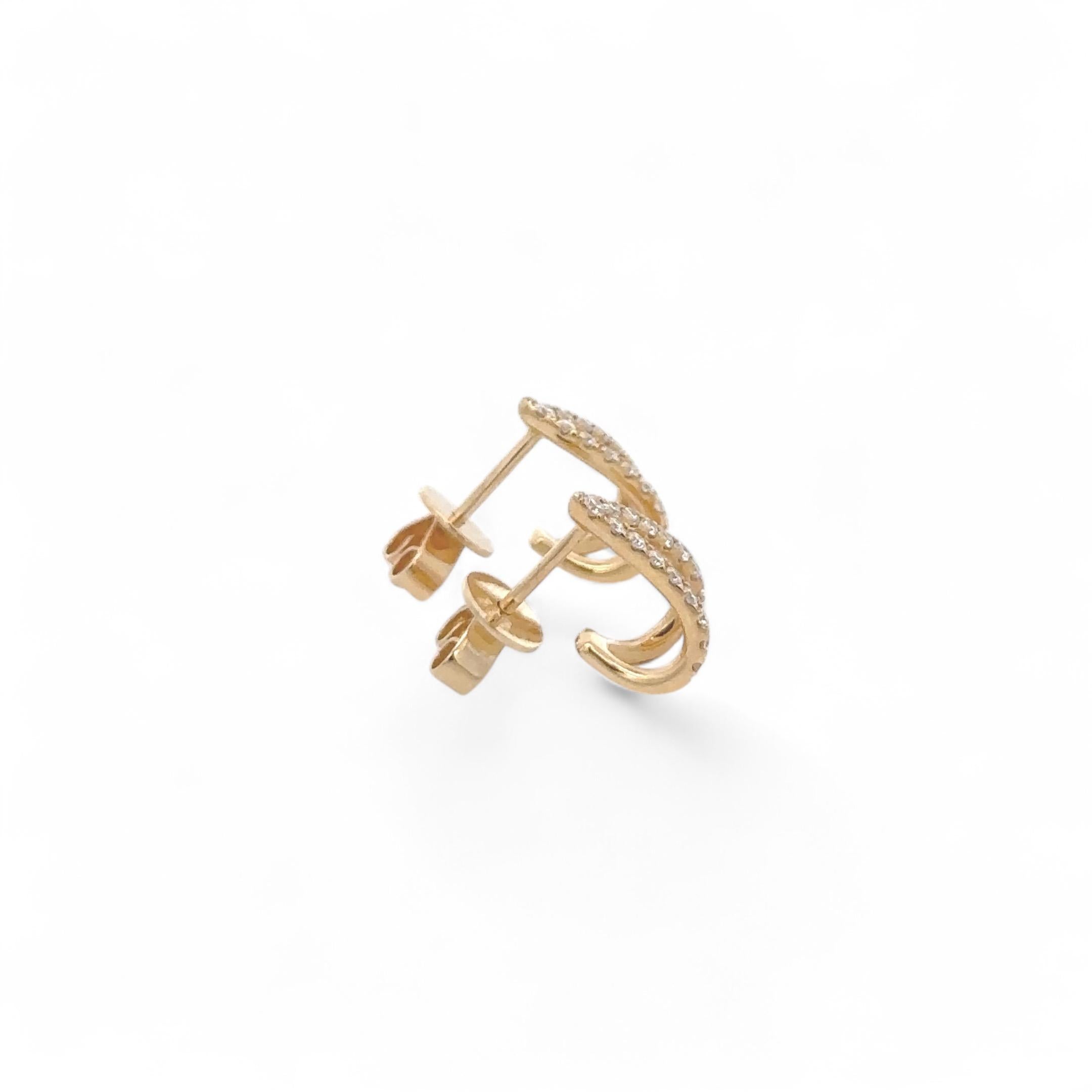 Round Cut 18K Yellow Gold Diamond Open Huggie Earrings For Sale