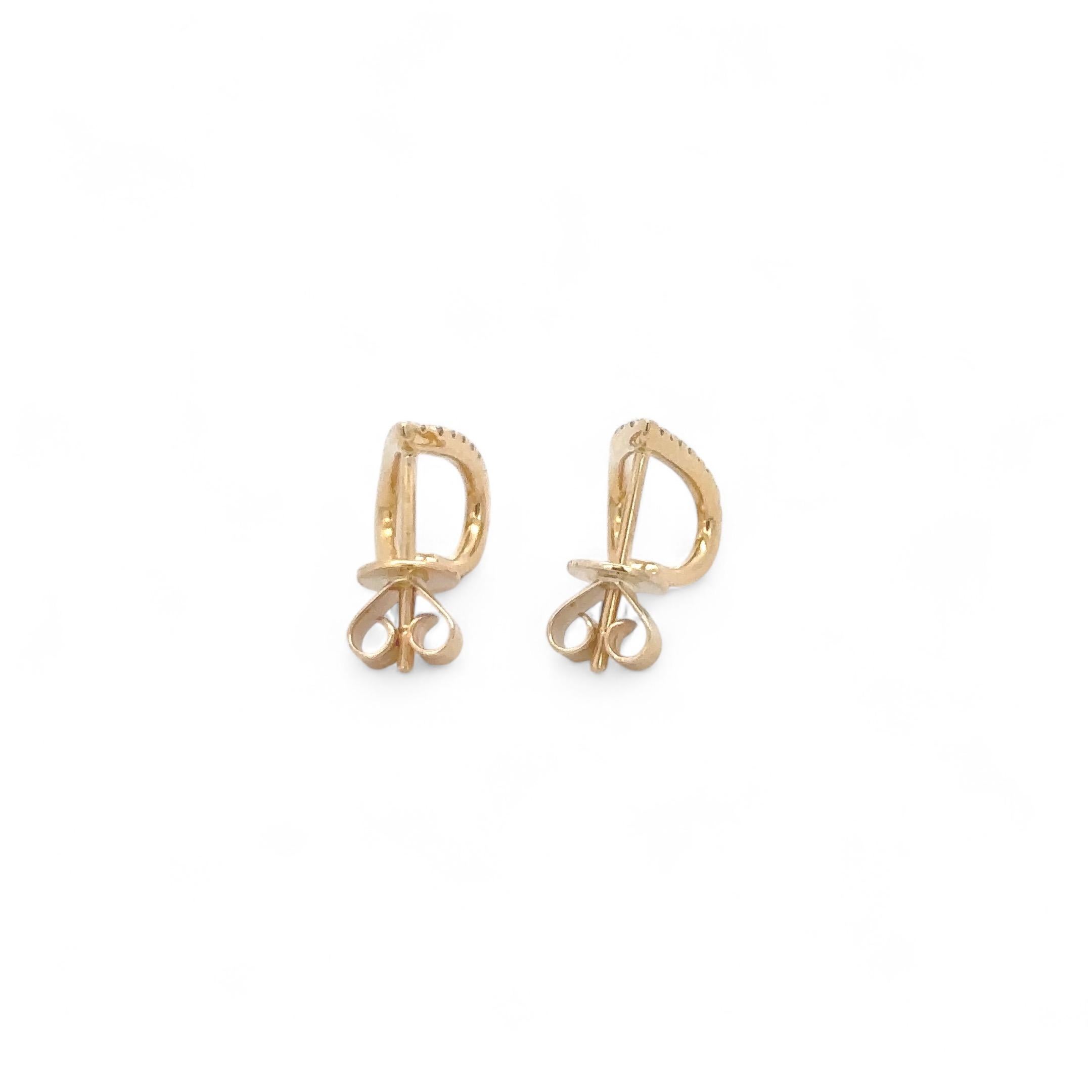 18K Yellow Gold Diamond Open Huggie Earrings In New Condition For Sale In New York, NY