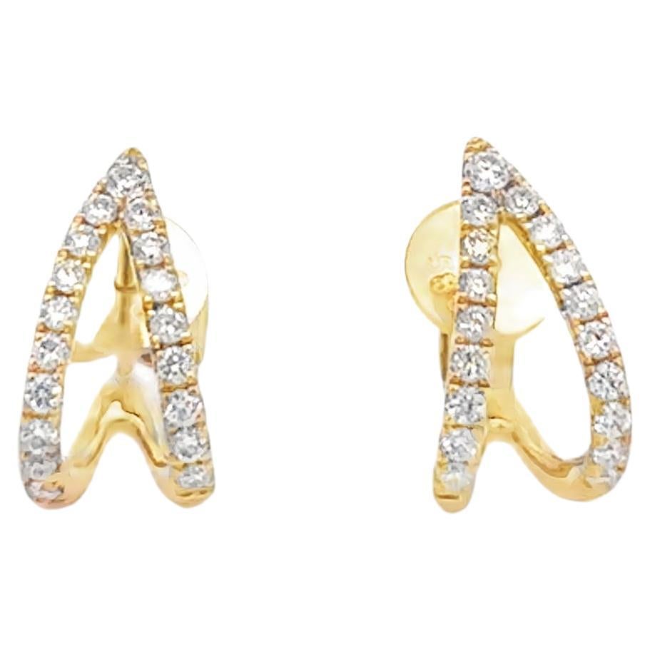 18K Yellow Gold Diamond Open Huggie Earrings
