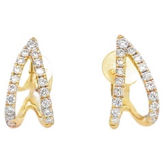 18K Yellow Gold Diamond Open Huggie Earrings